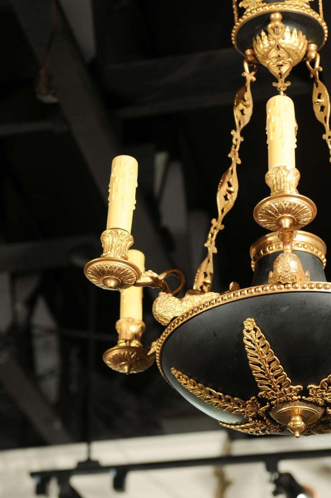French 1870s Empire Style Bronze and Metal Six-Light Chandelier with Palmettes For Sale 5
