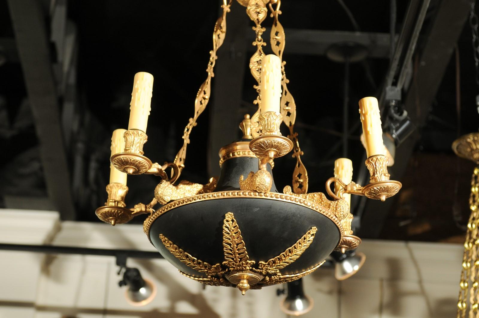 French 1870s Empire Style Bronze and Metal Six-Light Chandelier with Palmettes For Sale 3