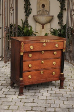French 1870s Empire Style Oak Commode with Frieze Drawer and Gilt Bronze Accents