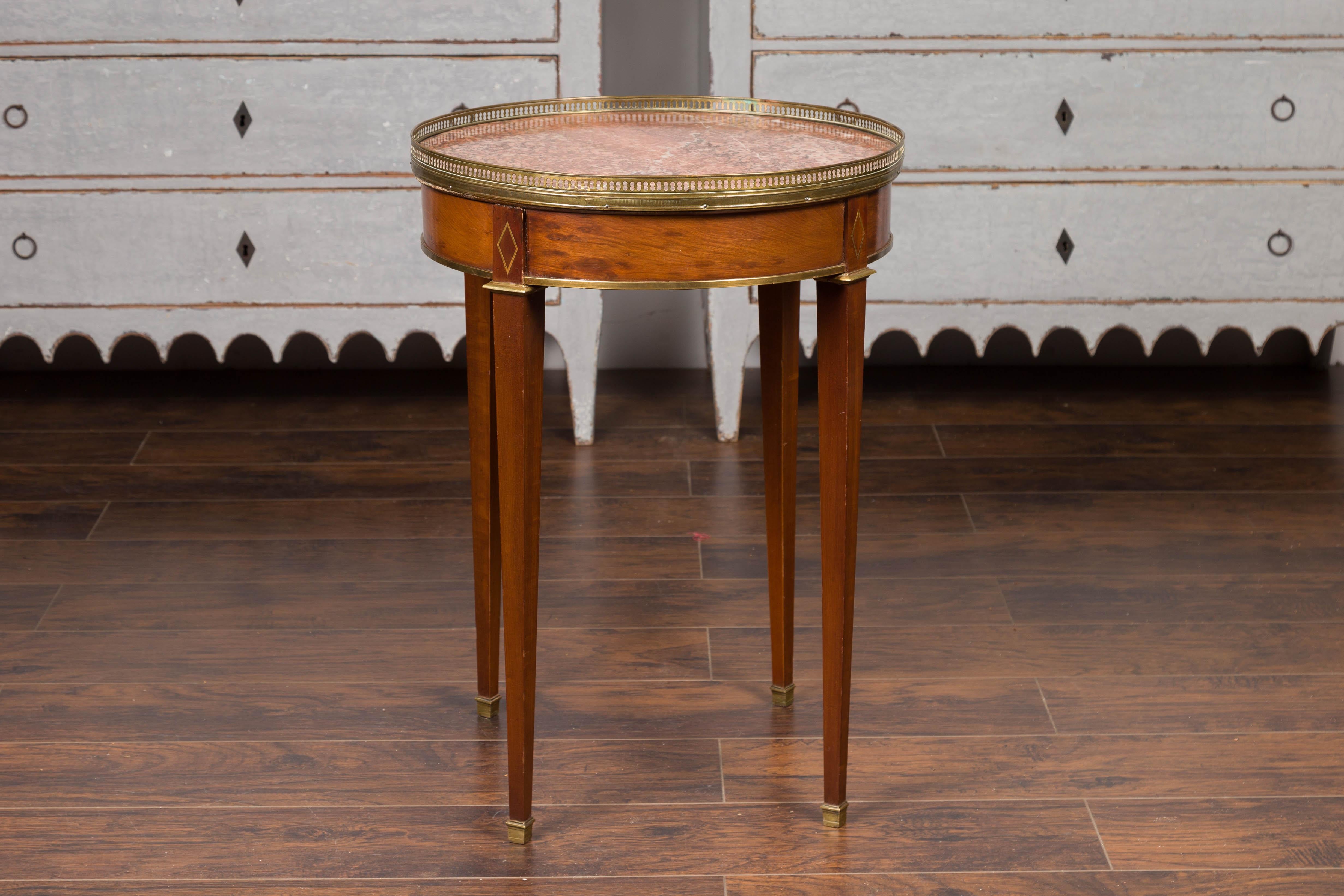 French 1870s Empire Style Round Table with Marble Top, Brass Gallery and Drawer For Sale 4