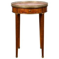 Antique French 1870s Empire Style Round Table with Marble Top, Brass Gallery and Drawer