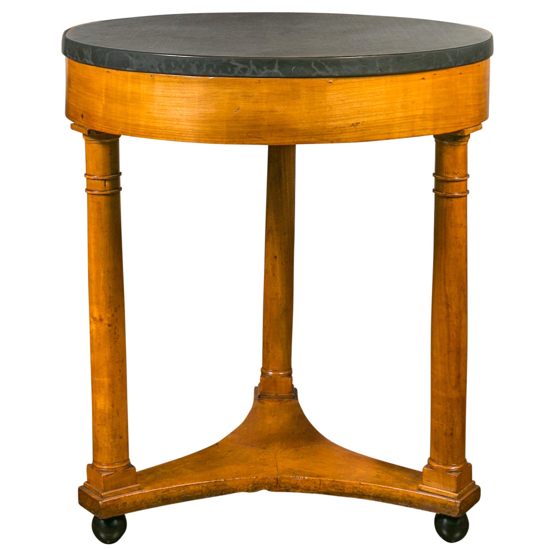 Pair of French Empire Corinthian Column Glass Top Hexagon Small Side