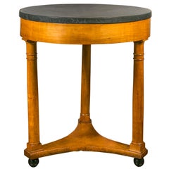 French 1870s Empire Style Side Table with Circular Stone Top and Column Legs