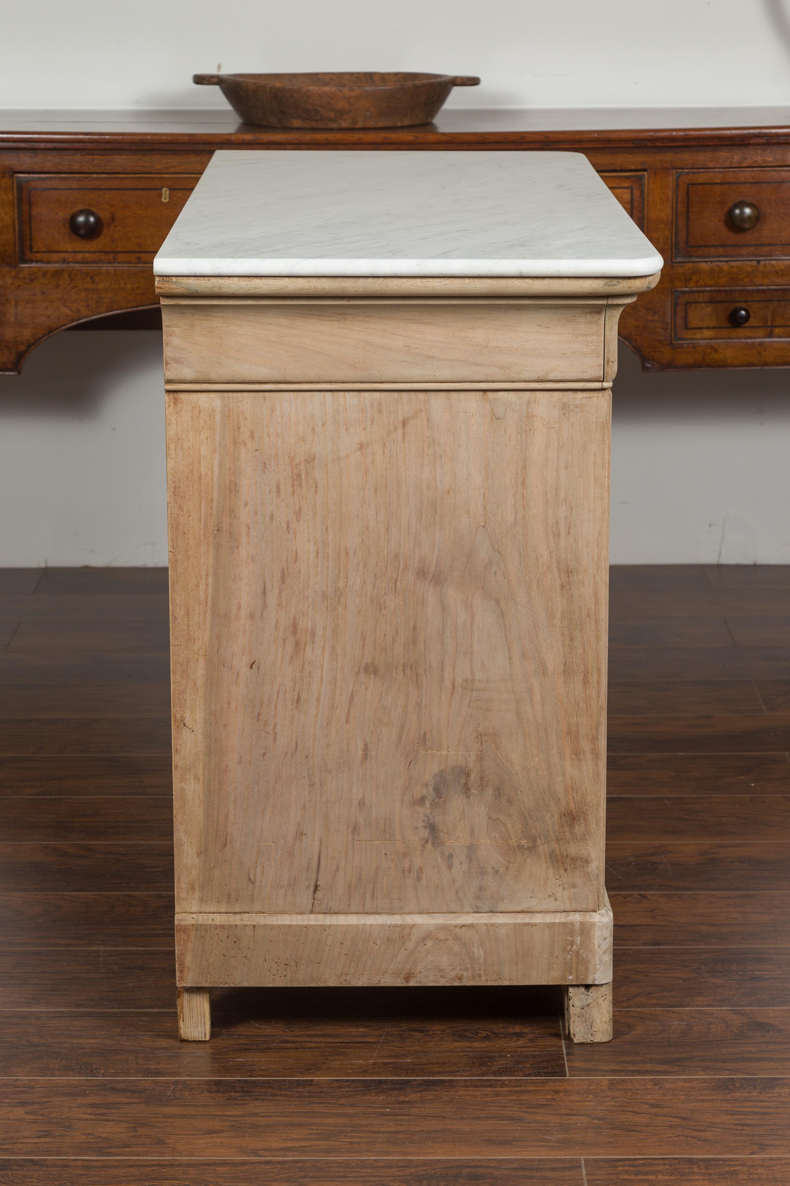 French 1870s Louis-Philippe Style Bleached Commode with White Marble Top 8