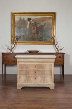French 1870s Louis-Philippe Style Bleached Commode with White Marble Top