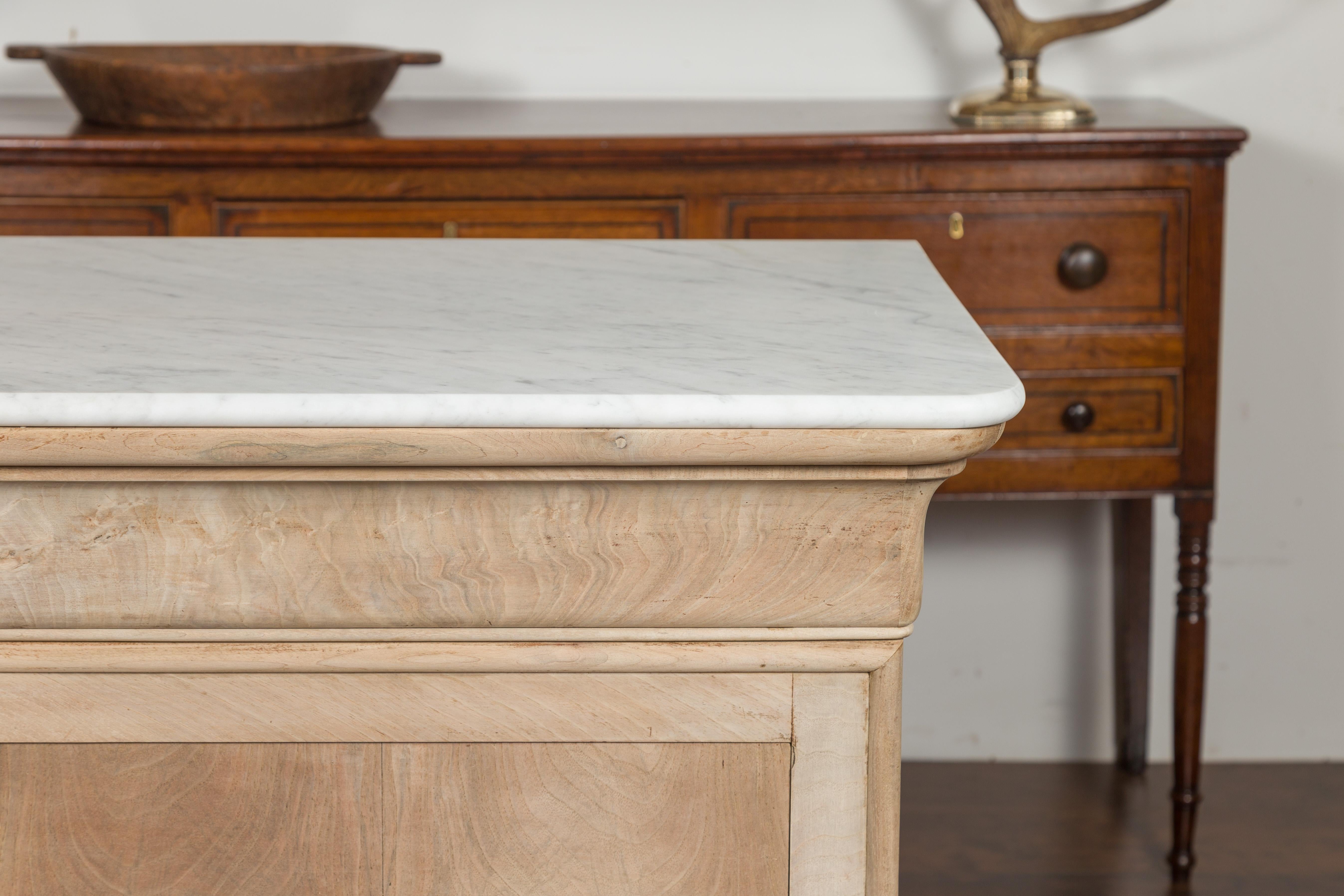 French 1870s Louis-Philippe Style Bleached Commode with White Marble Top In Good Condition In Atlanta, GA