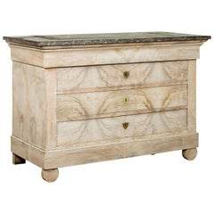 French 1870s Louis-Philippe Style Bleached Walnut and Grey Marble-Top Commode