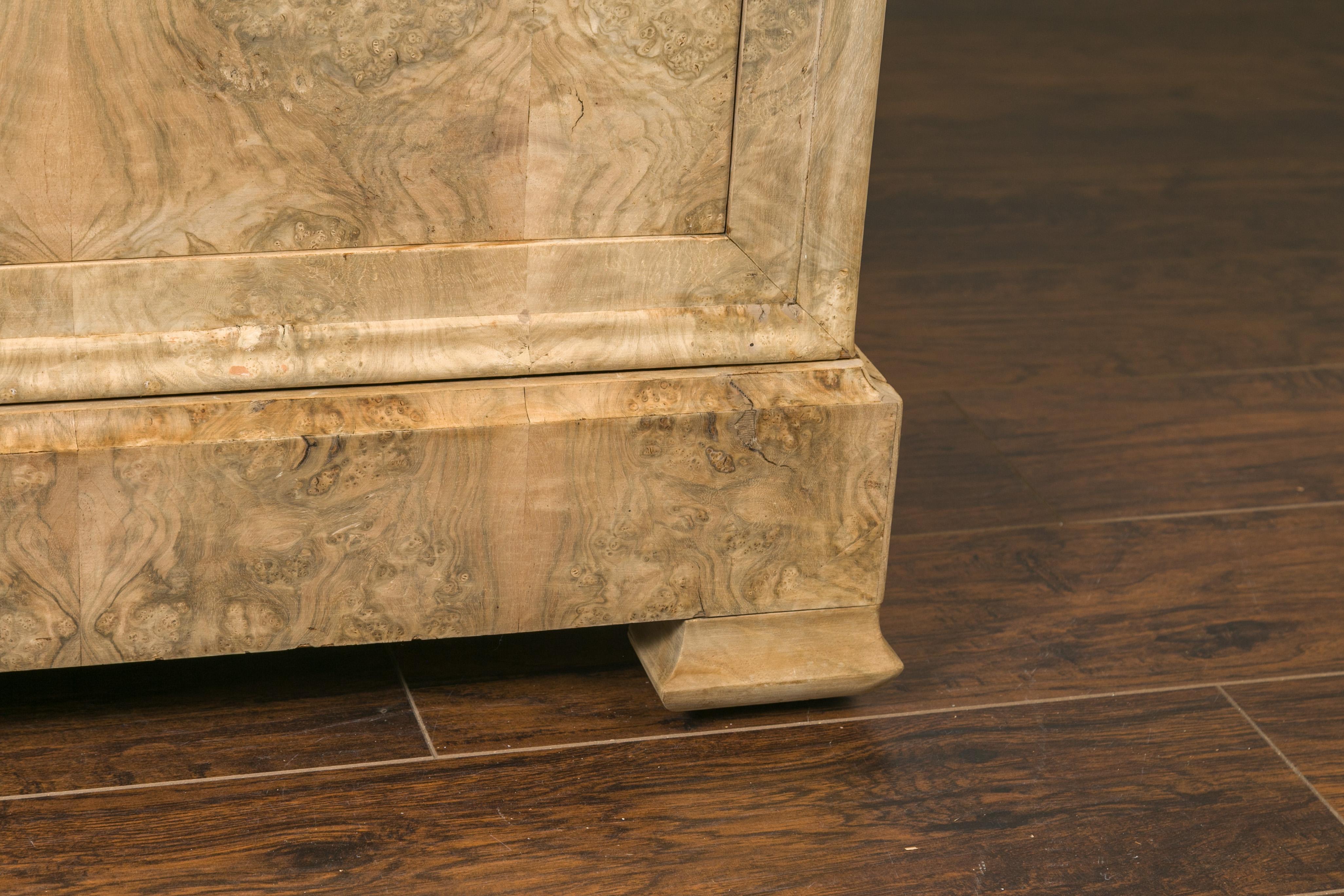 French 1870s Louis-Philippe Style Bleached Burl Veneer Commode with Marble Top 5