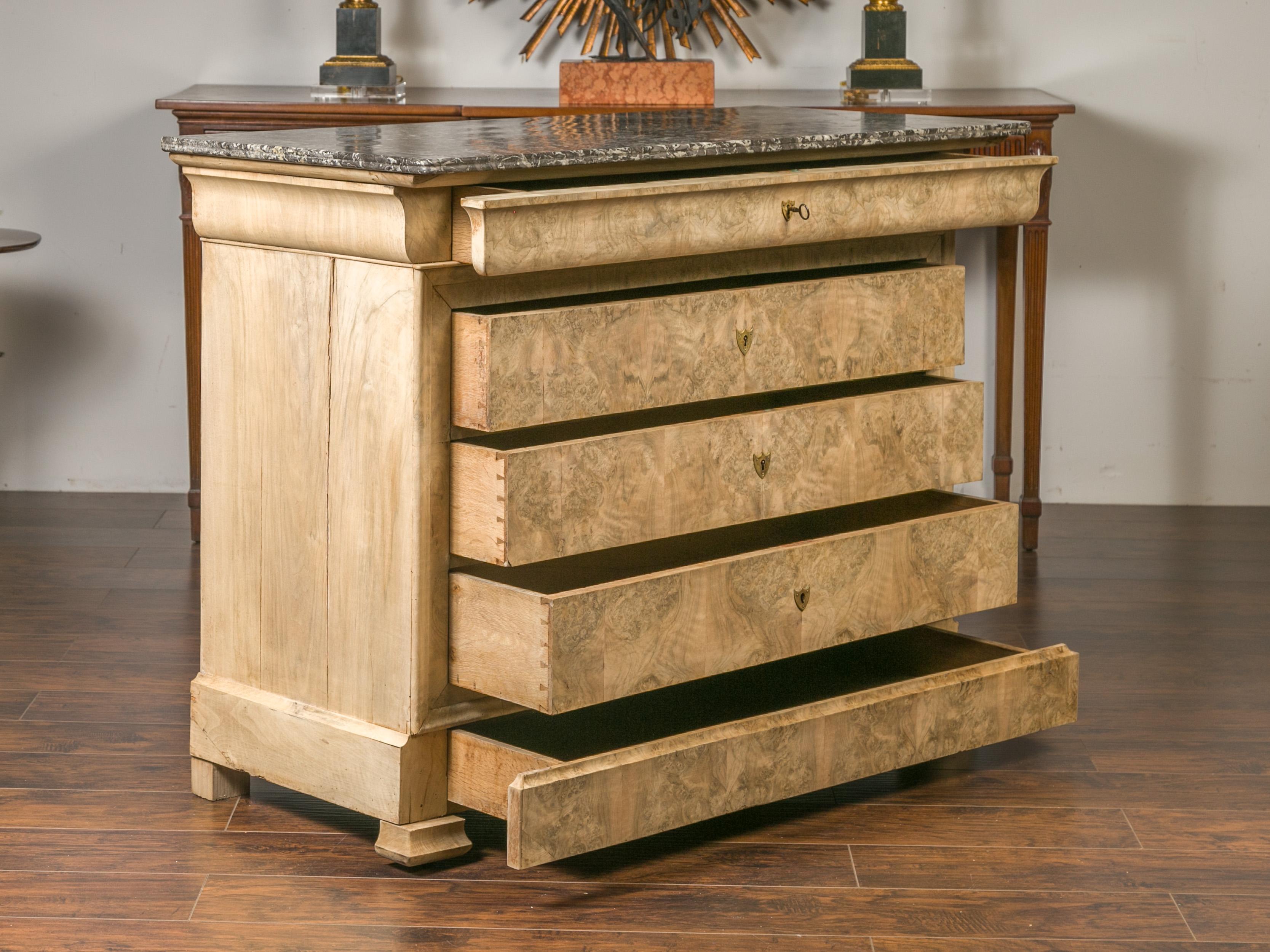 Louis Philippe French 1870s Louis-Philippe Style Bleached Burl Veneer Commode with Marble Top