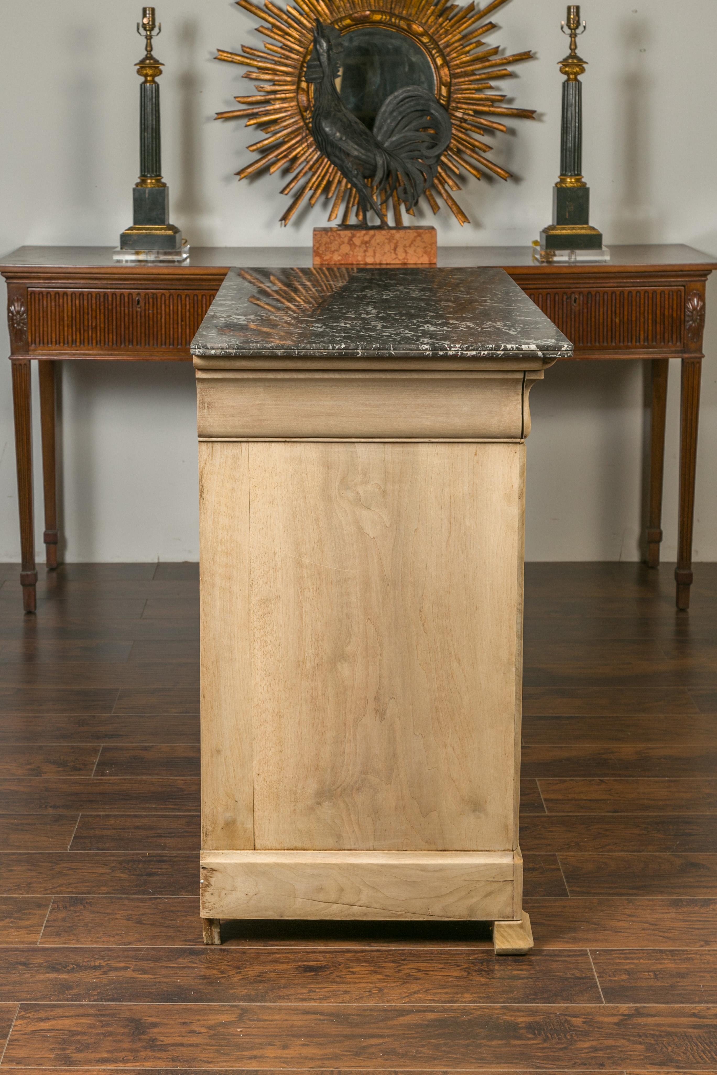 French 1870s Louis-Philippe Style Bleached Burl and Grey Marble-Top Commode 6