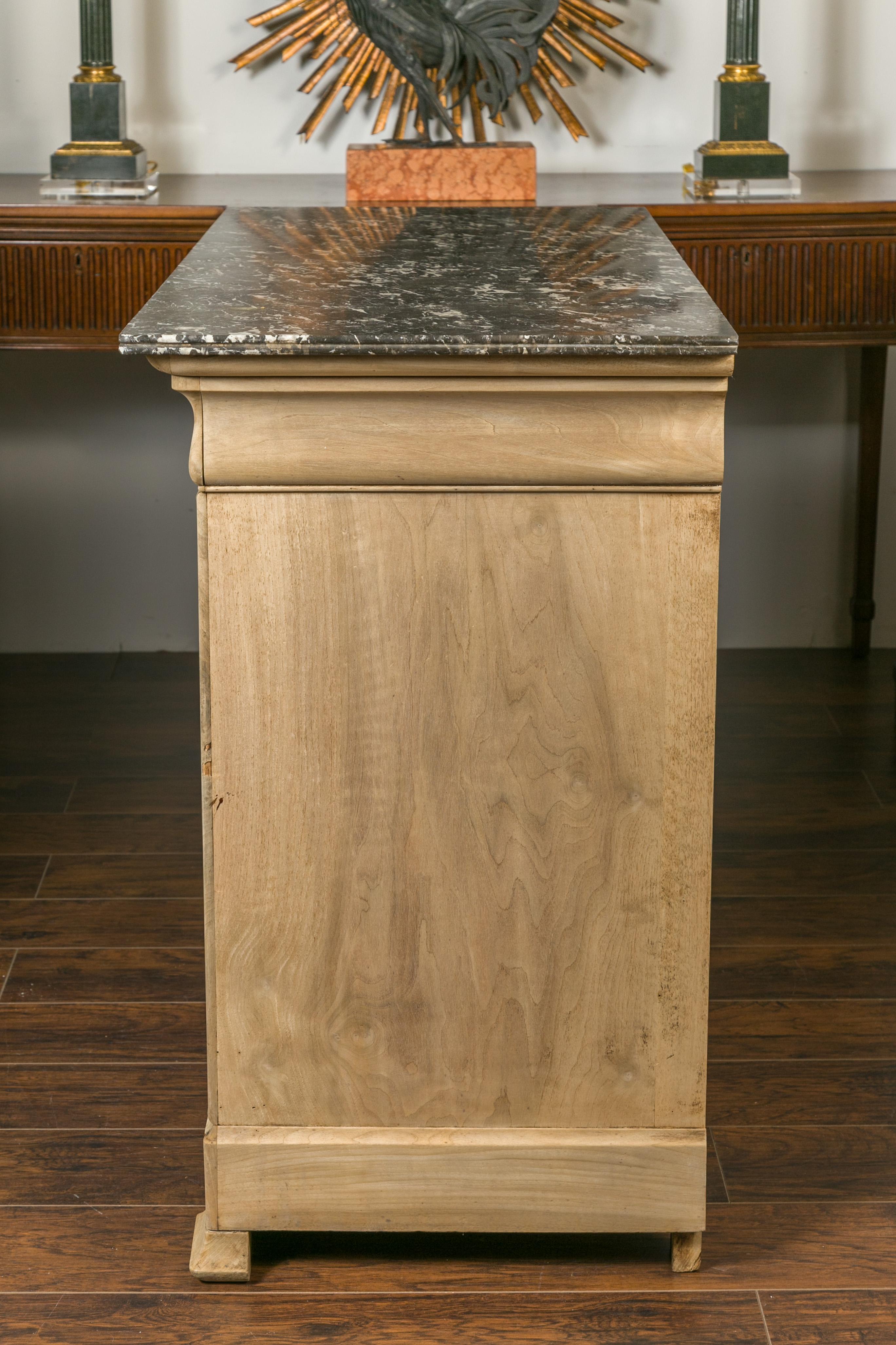 French 1870s Louis-Philippe Style Bleached Burl and Grey Marble-Top Commode 9