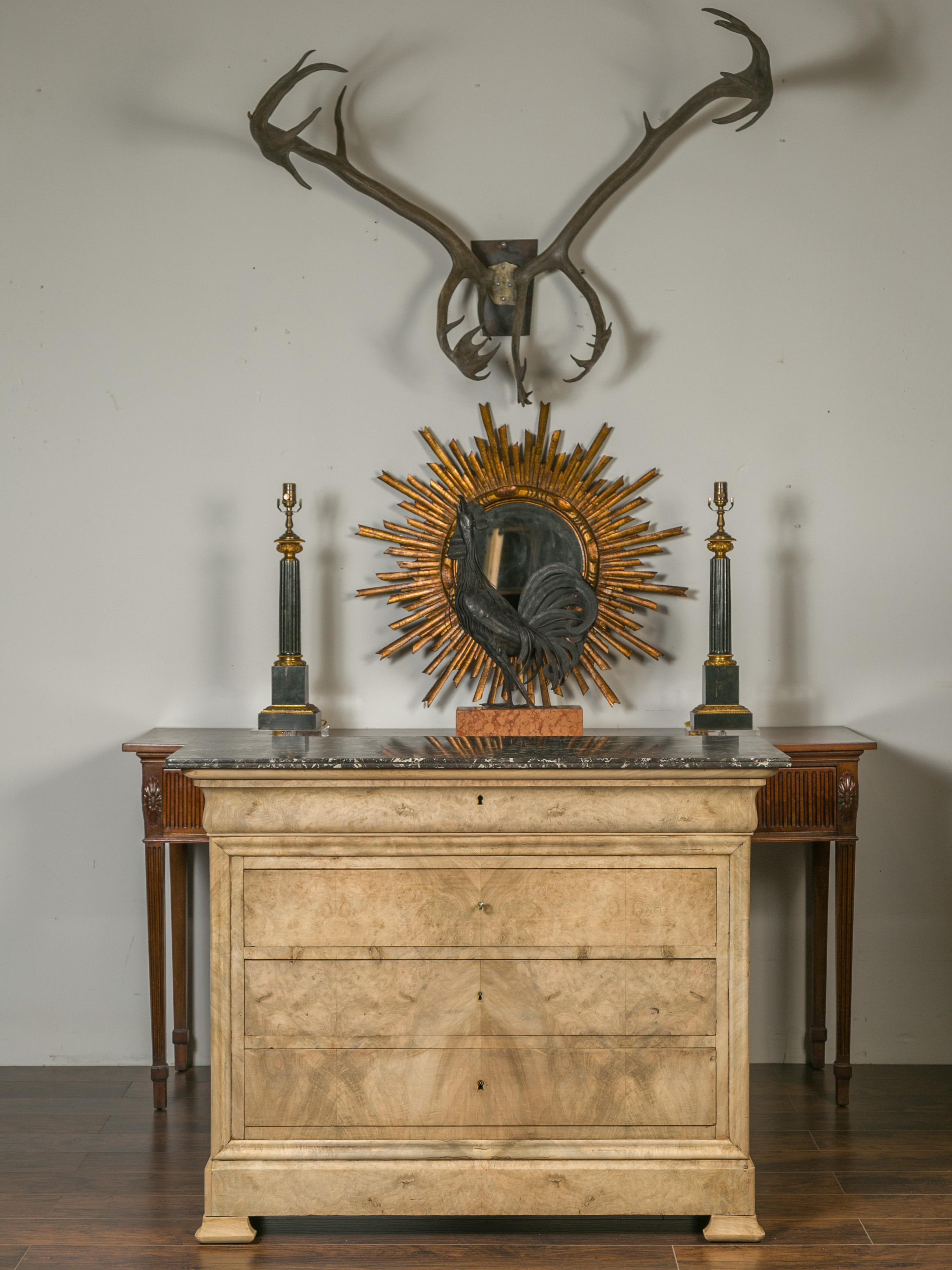 Louis Philippe French 1870s Louis-Philippe Style Bleached Burl and Grey Marble-Top Commode