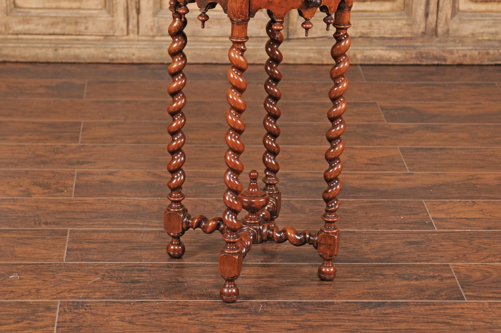 Turned French 1870s Louis XIII Style Walnut Guéridon Side Table with Barley Twist Legs