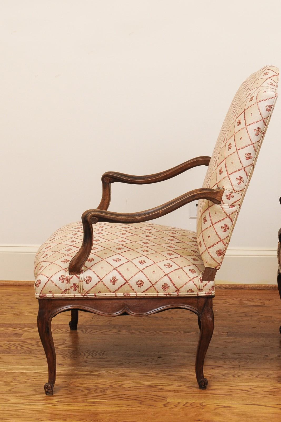 French 1870s Louis XV Style Walnut Armchair with New Floral Upholstery 5