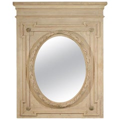 French, 1870s Louis XVI Style Painted Trumeau with Oval Garland Carved Mirror