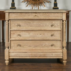 French 1870s Napoleon III Bleached Oak Four-Drawer Commode with Side Columns