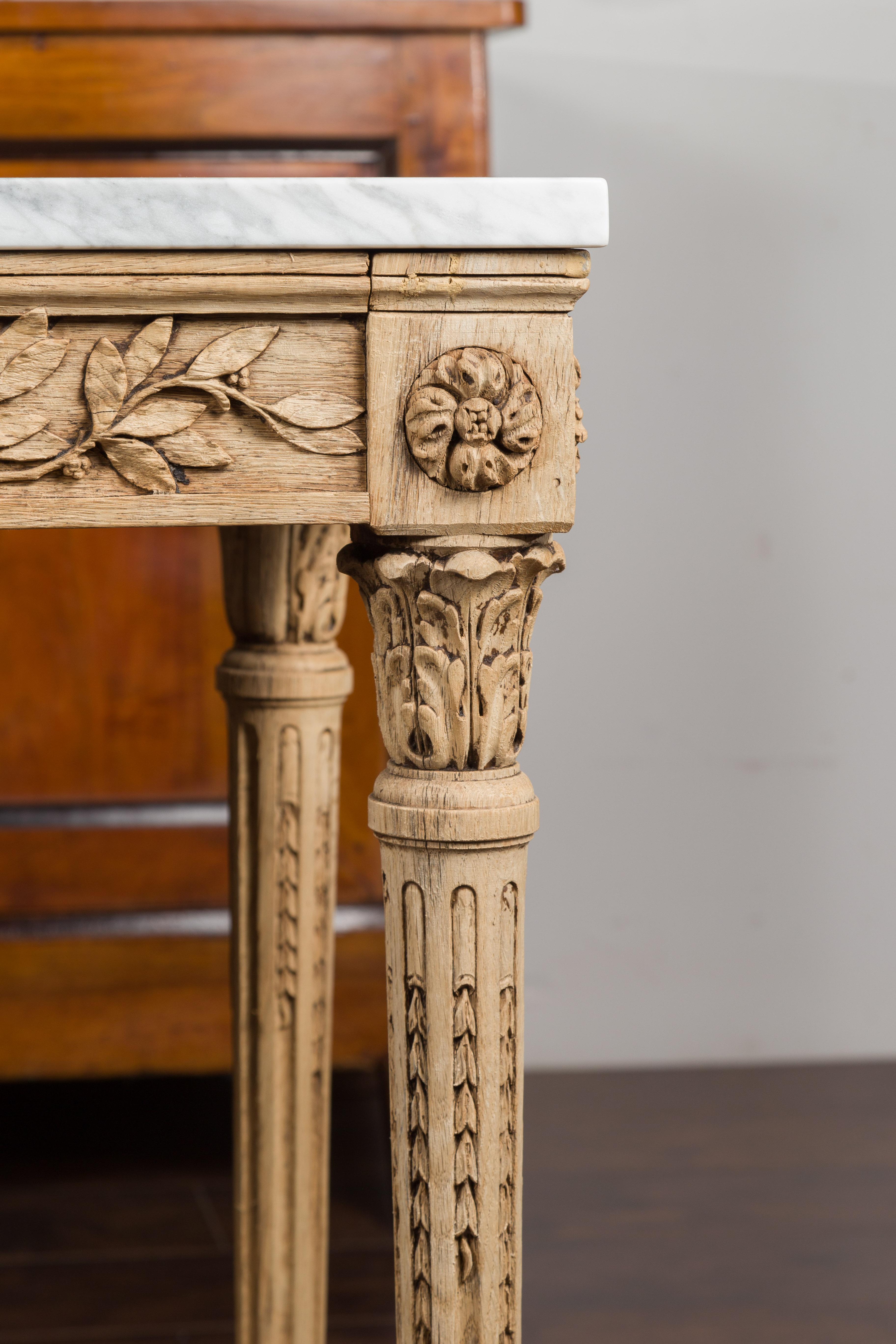 French 1870s Napoléon III Carved and Bleached Console Table with Marble Top 5