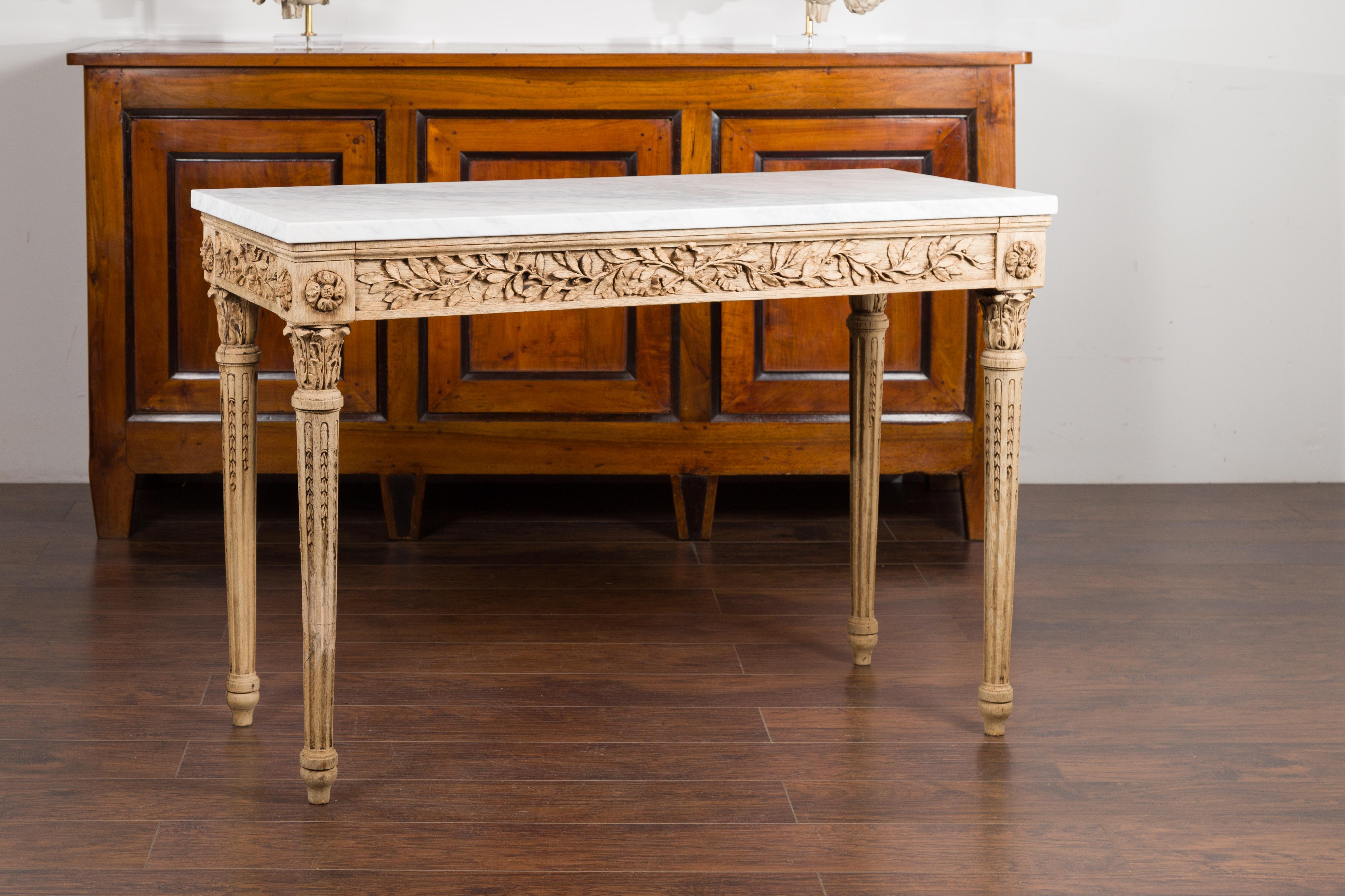 French 1870s Napoléon III Carved and Bleached Console Table with Marble Top 8