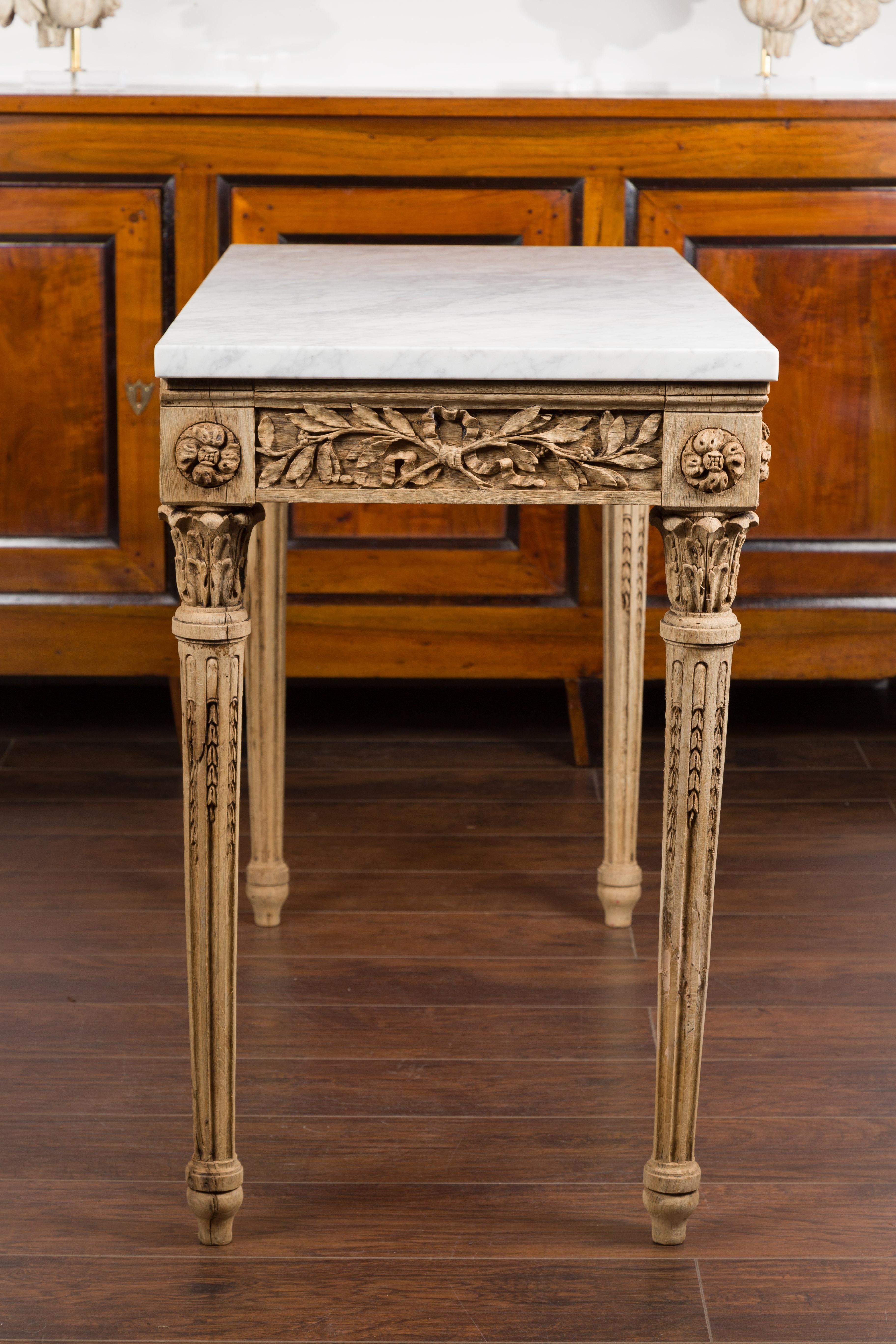 French 1870s Napoléon III Carved and Bleached Console Table with Marble Top 9