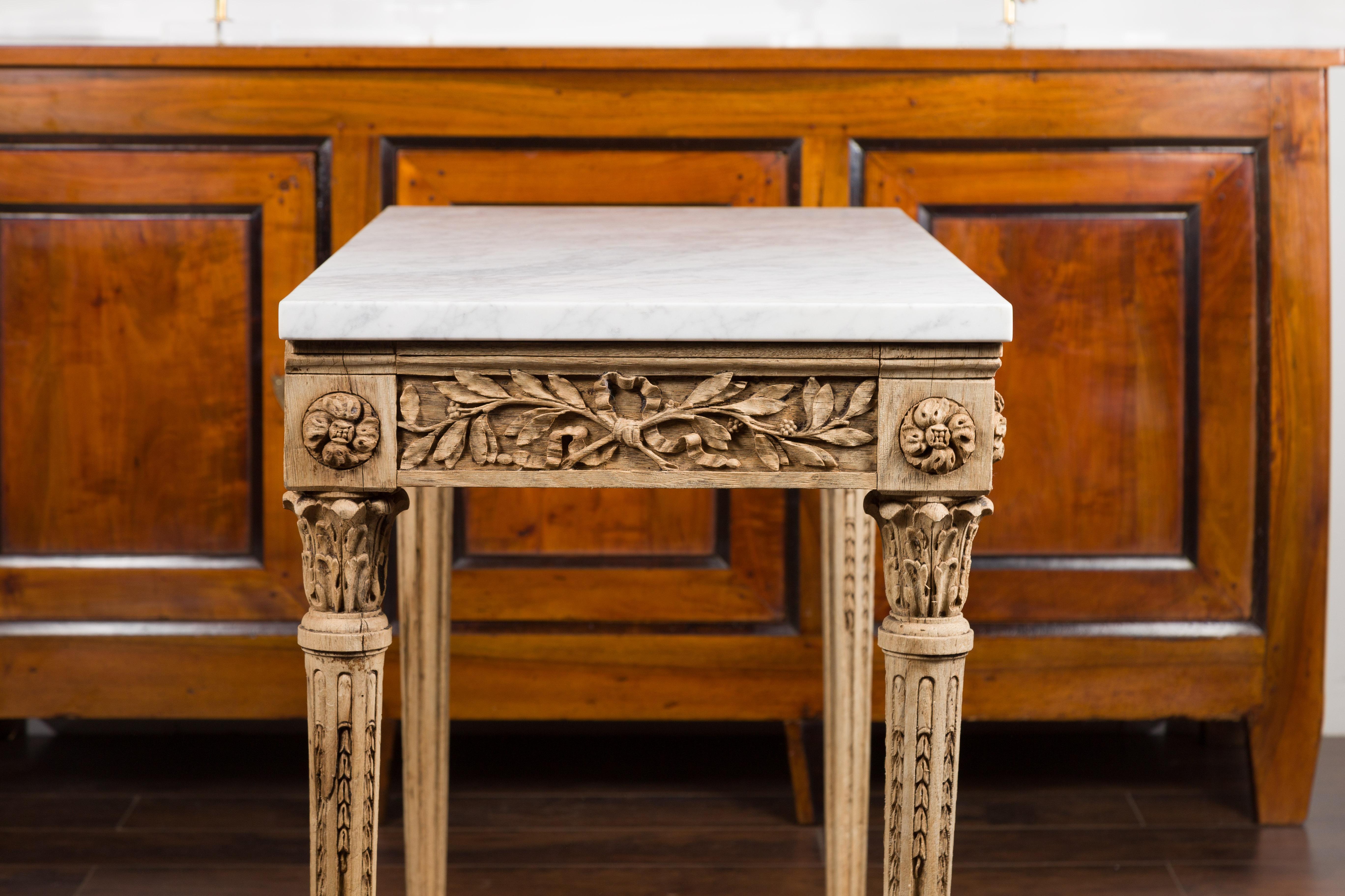 French 1870s Napoléon III Carved and Bleached Console Table with Marble Top 10