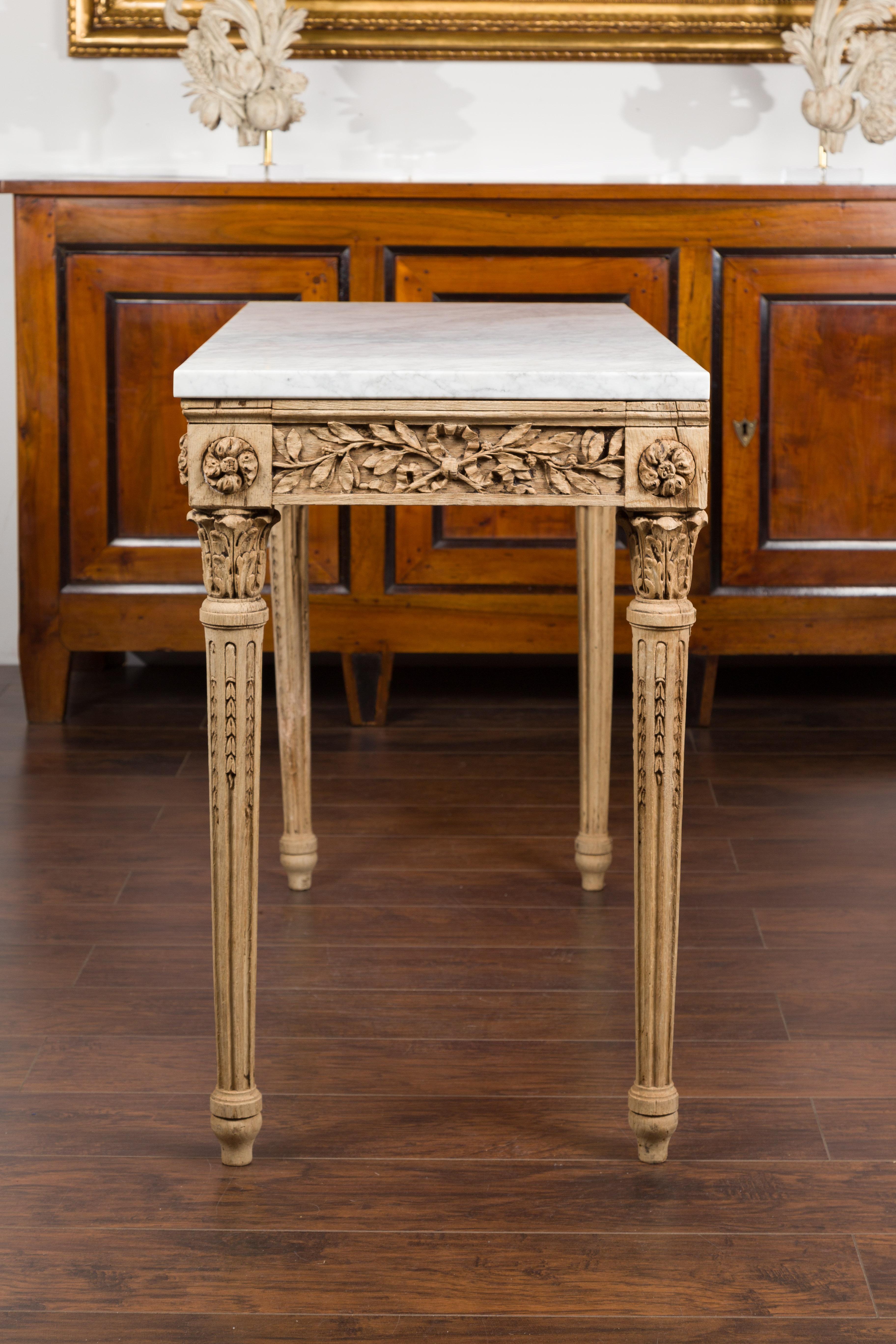 French 1870s Napoléon III Carved and Bleached Console Table with Marble Top 13