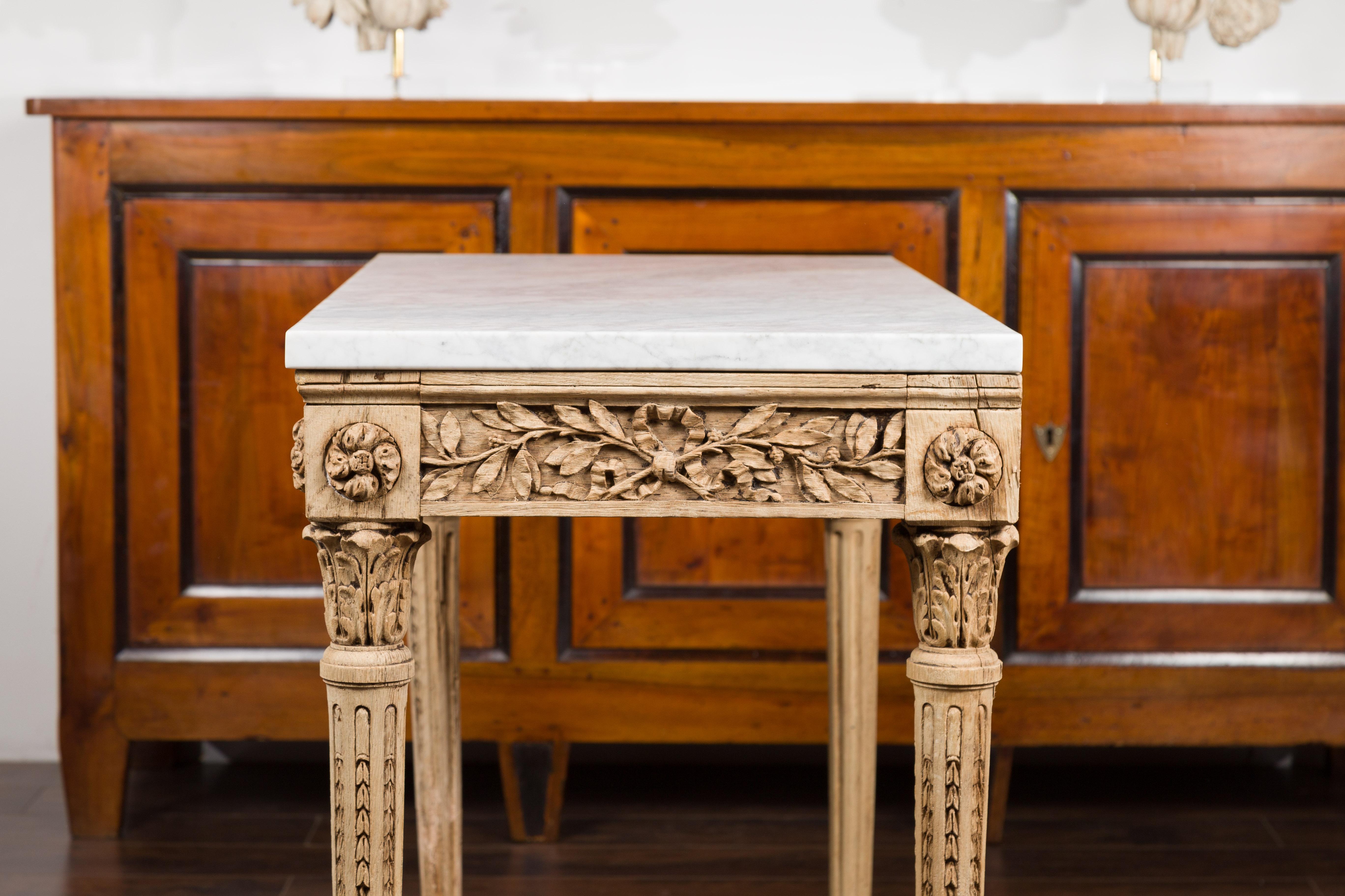 French 1870s Napoléon III Carved and Bleached Console Table with Marble Top 14