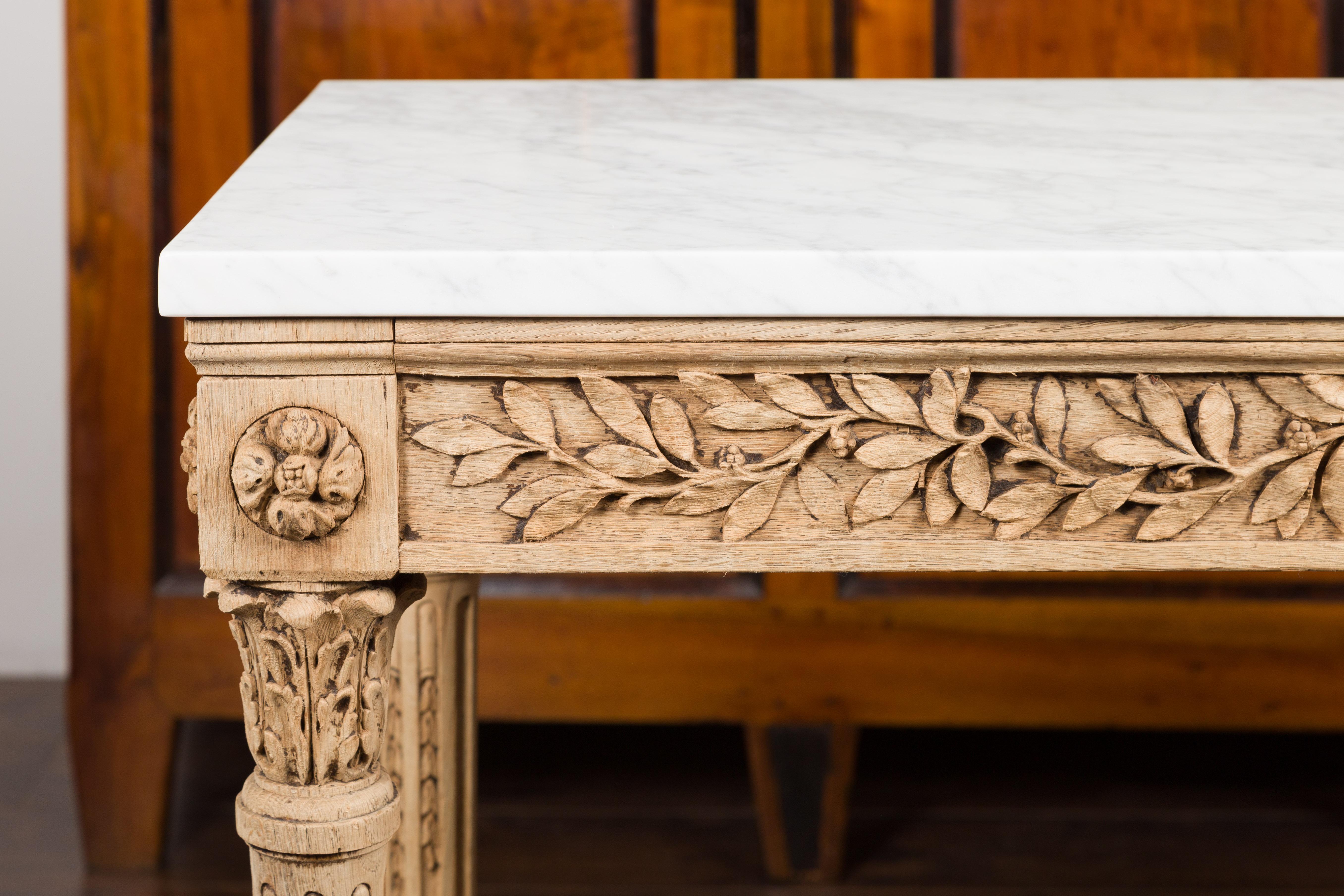 19th Century French 1870s Napoléon III Carved and Bleached Console Table with Marble Top