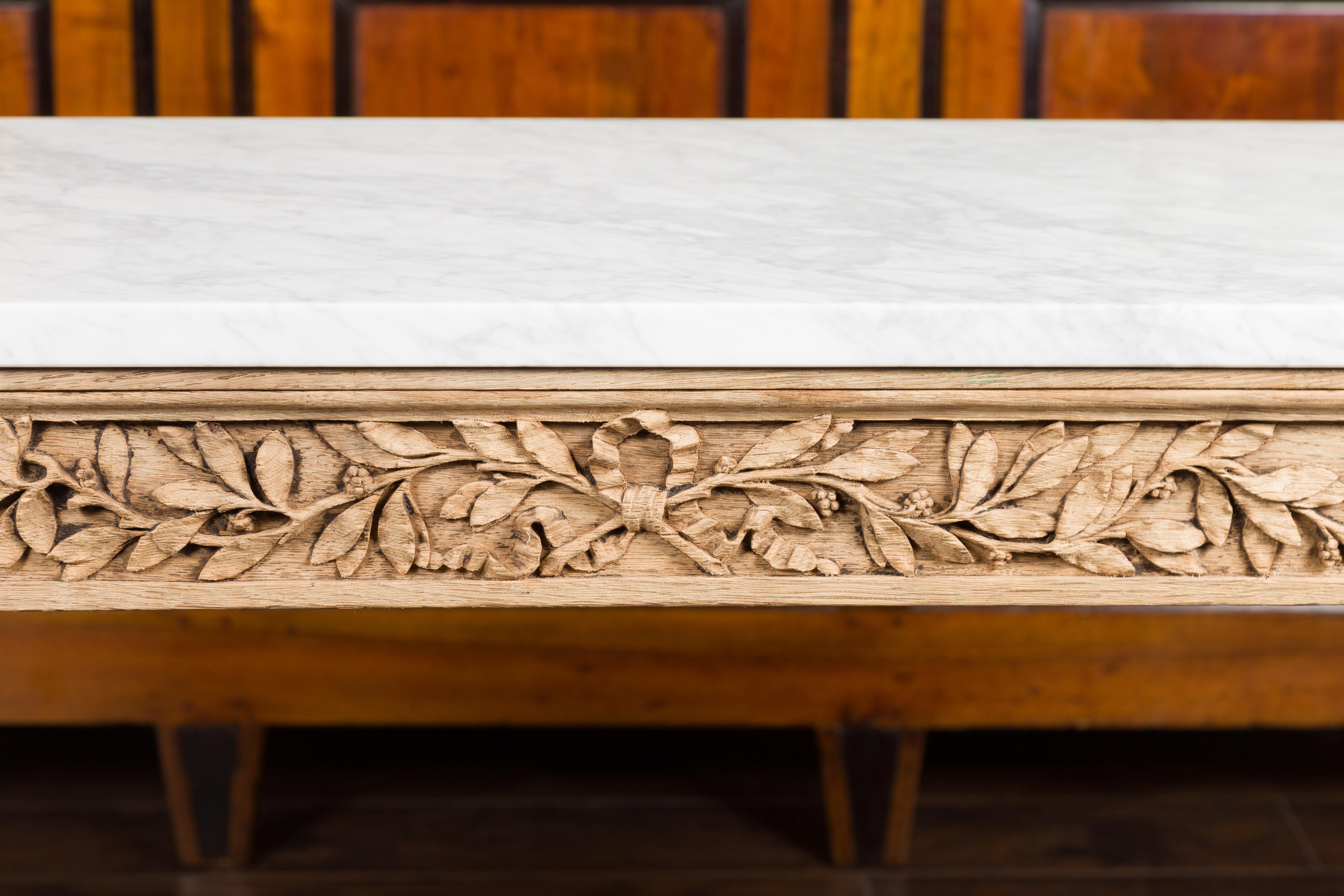 French 1870s Napoléon III Carved and Bleached Console Table with Marble Top 1