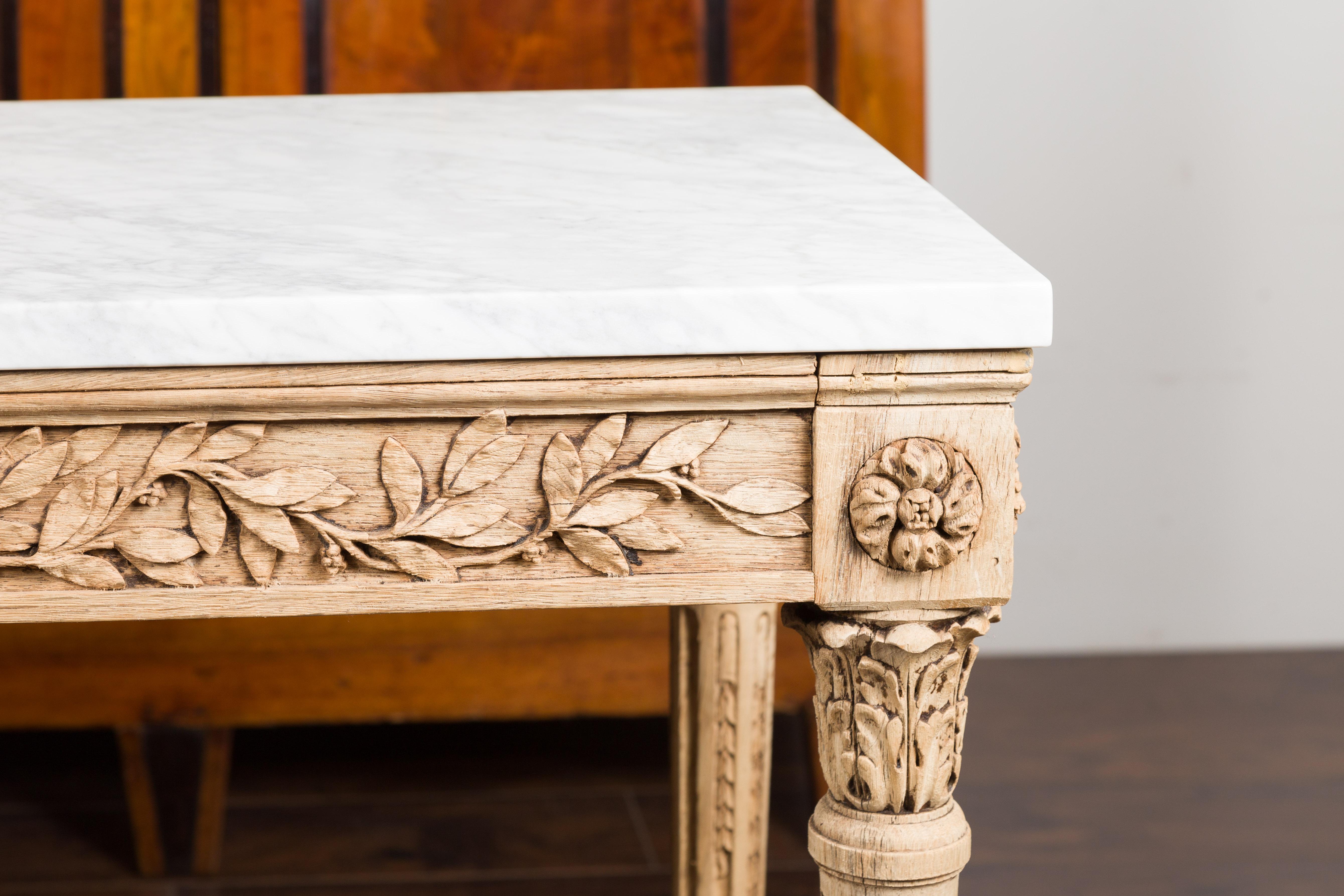 French 1870s Napoléon III Carved and Bleached Console Table with Marble Top 2