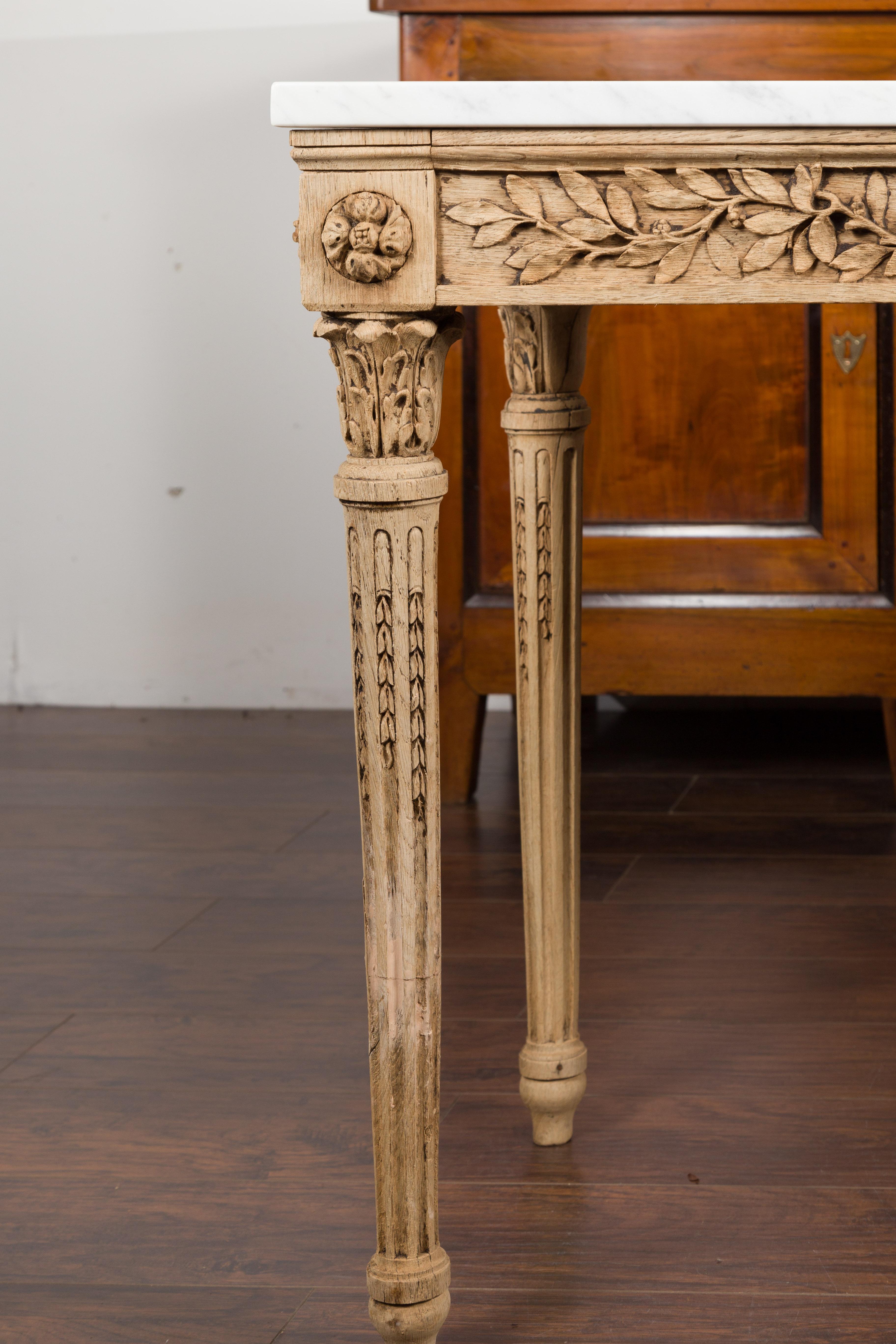 French 1870s Napoléon III Carved and Bleached Console Table with Marble Top 3