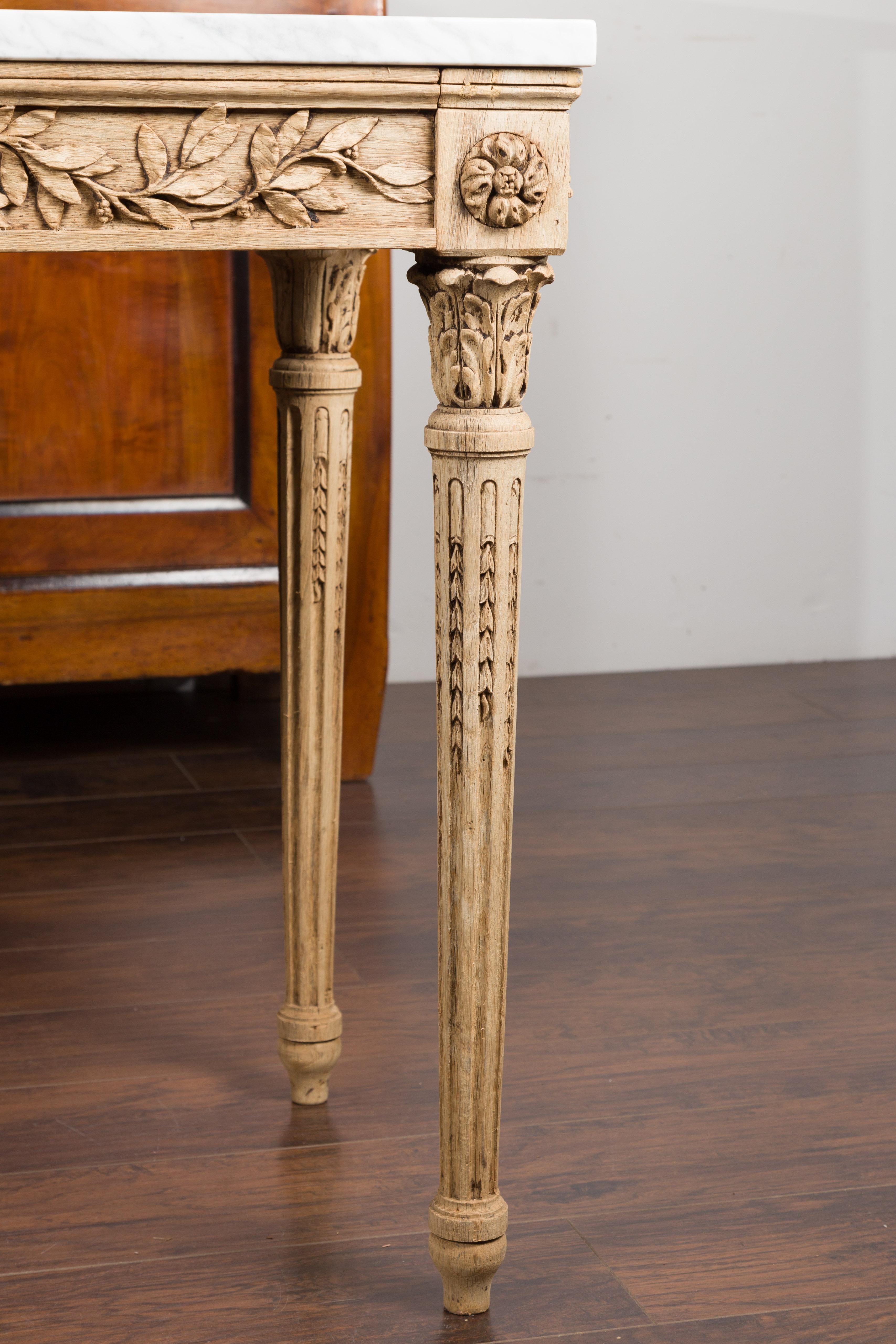French 1870s Napoléon III Carved and Bleached Console Table with Marble Top 4