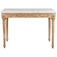French 1870s Napoléon III Carved and Bleached Console Table with Marble Top