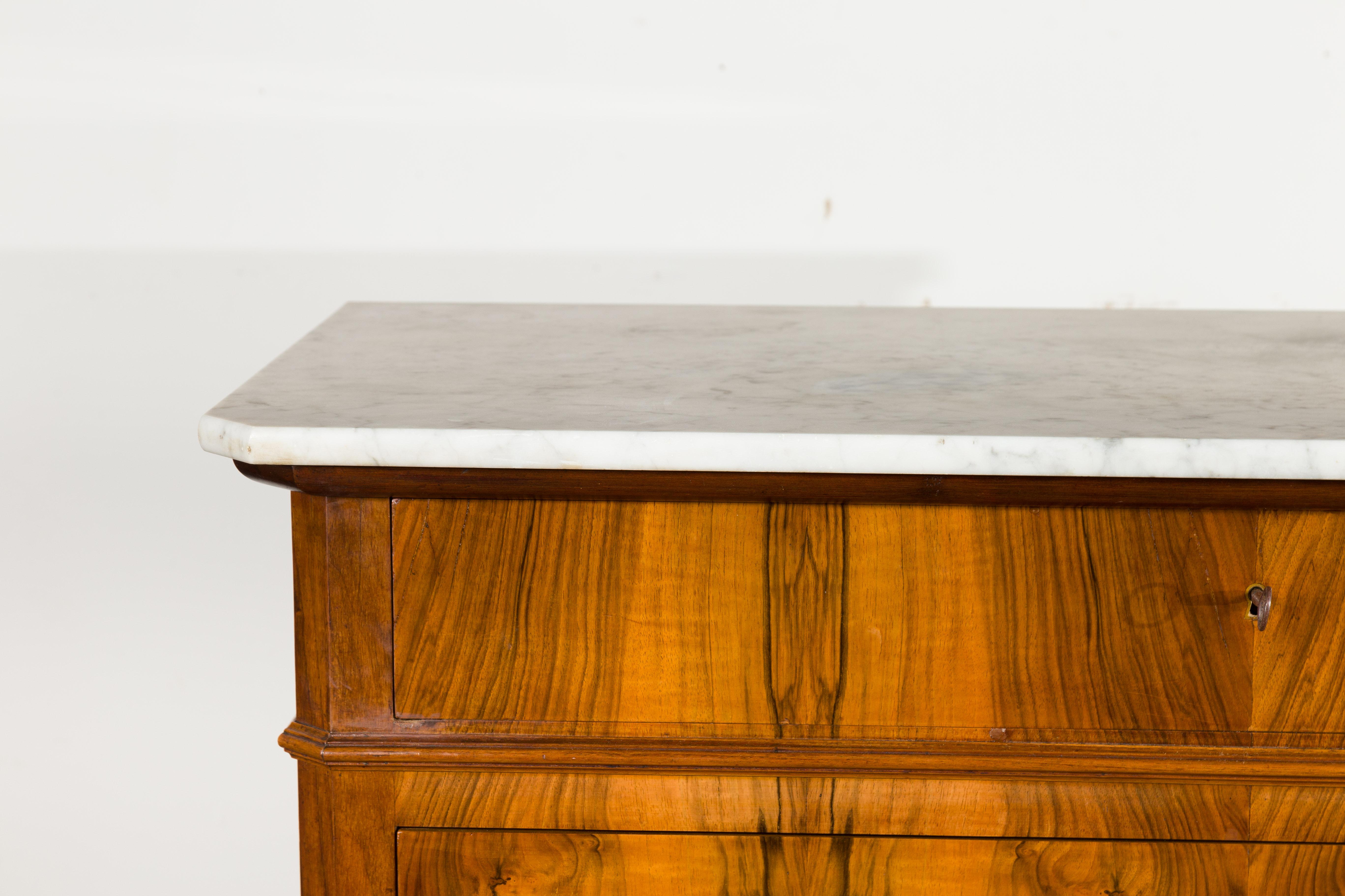 19th Century French 1870s Napoléon III Commode with Butterfly Veneer and White Marble Top