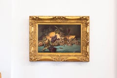 French 1870s Napoleon III Period Still-Life Painting with Giltwood Carved Frame