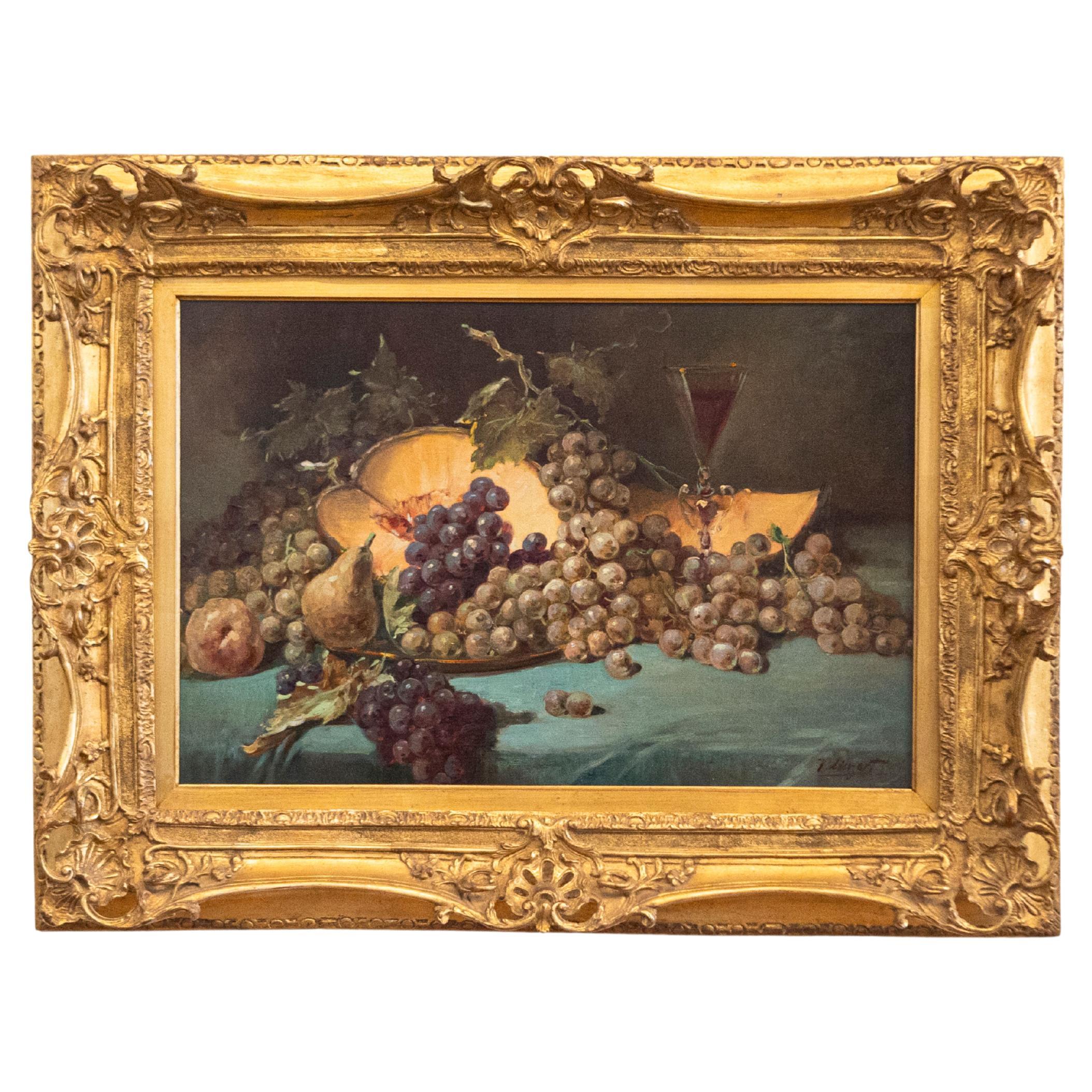 French 1870s Napoleon III Period Still-Life Painting with Giltwood Carved Frame For Sale