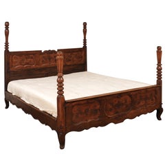 French 1870s Napoléon III Period Walnut Bed with Low-Relief Carved Floral Décor