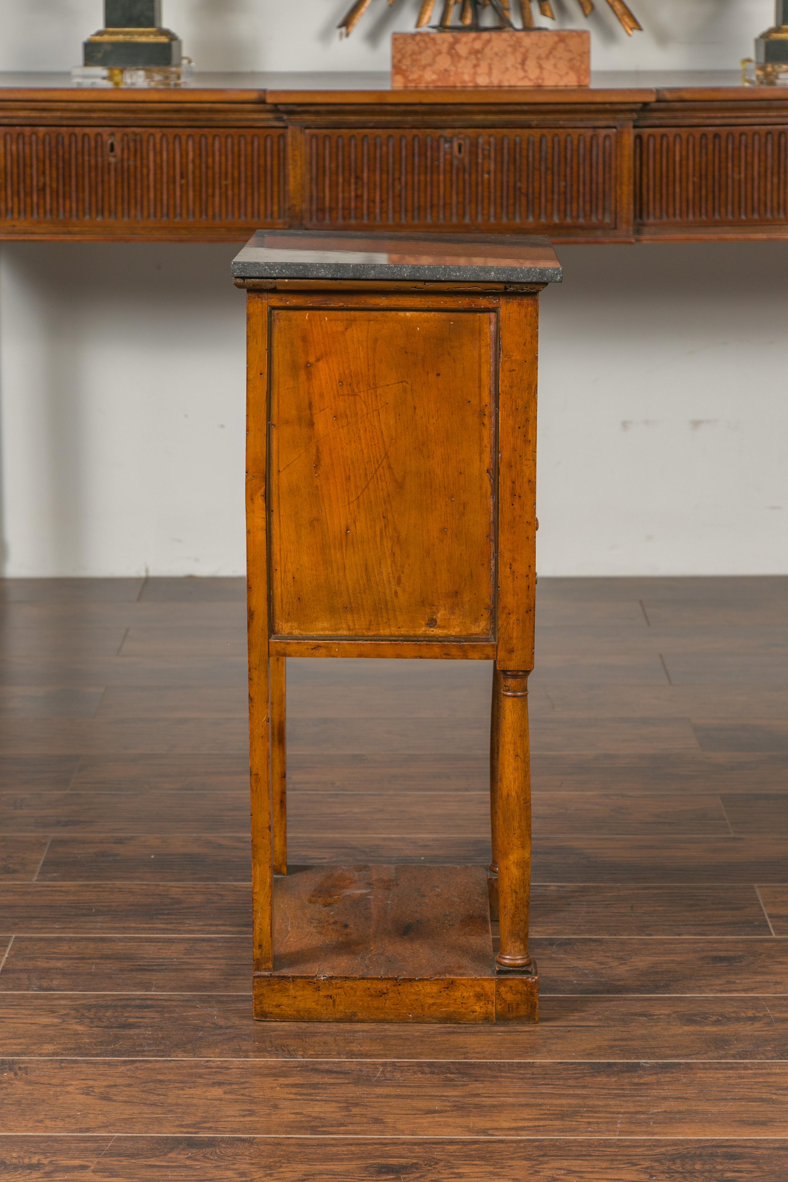 French 1870s Napoleon III Walnut Bedside Table with Stone Top and Tambour Door For Sale 3