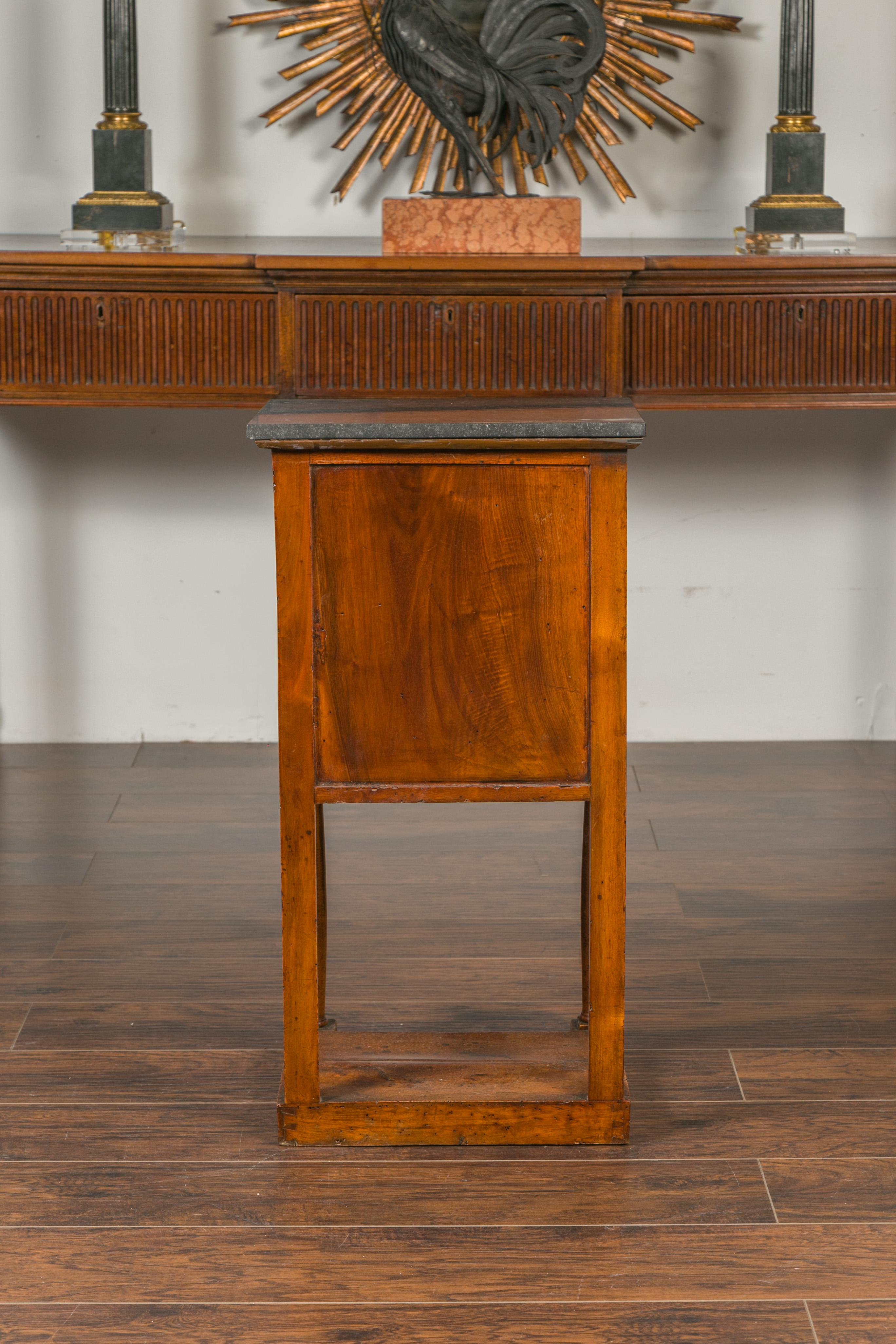 French 1870s Napoleon III Walnut Bedside Table with Stone Top and Tambour Door For Sale 4