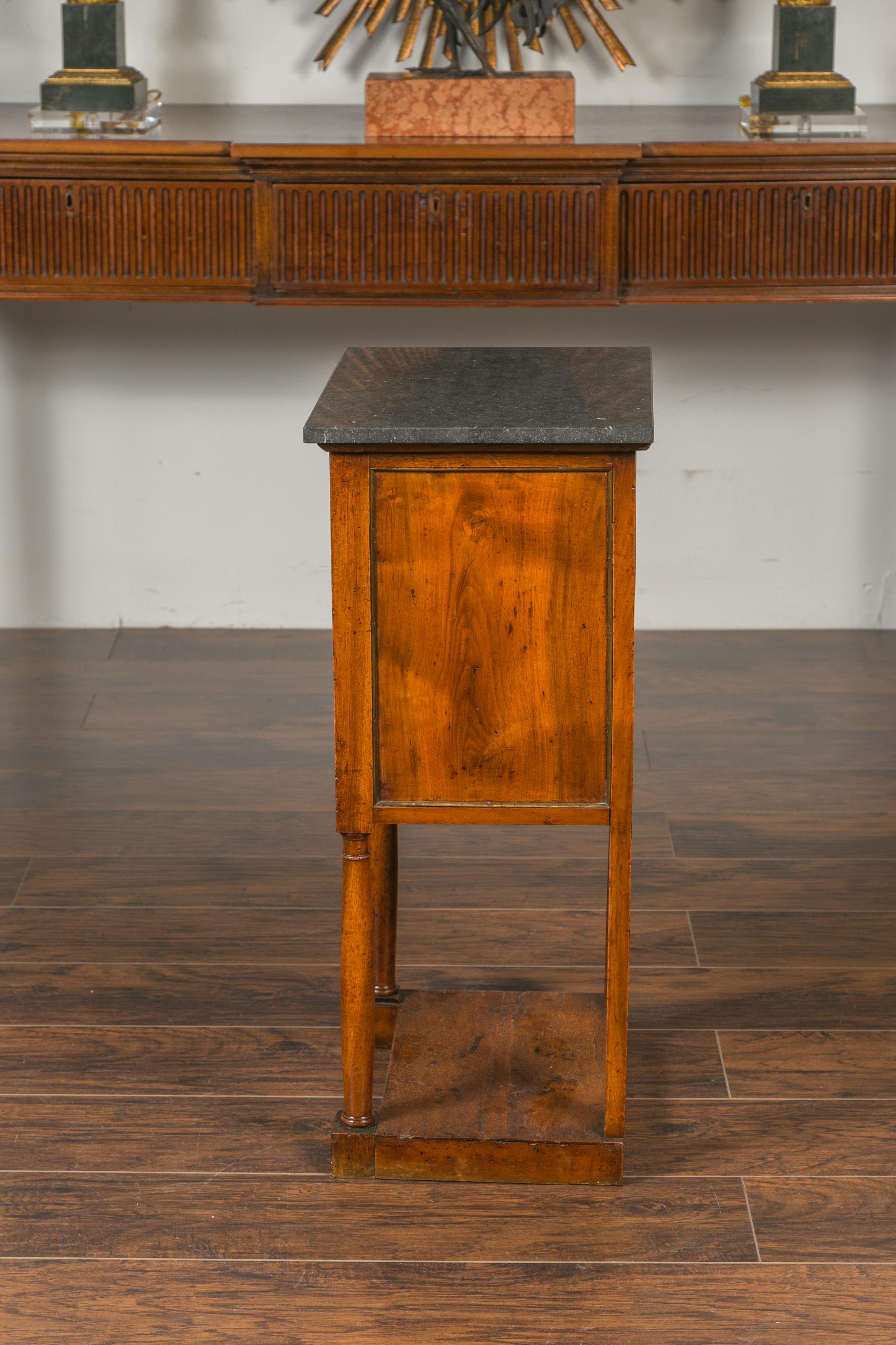 French 1870s Napoleon III Walnut Bedside Table with Stone Top and Tambour Door For Sale 5