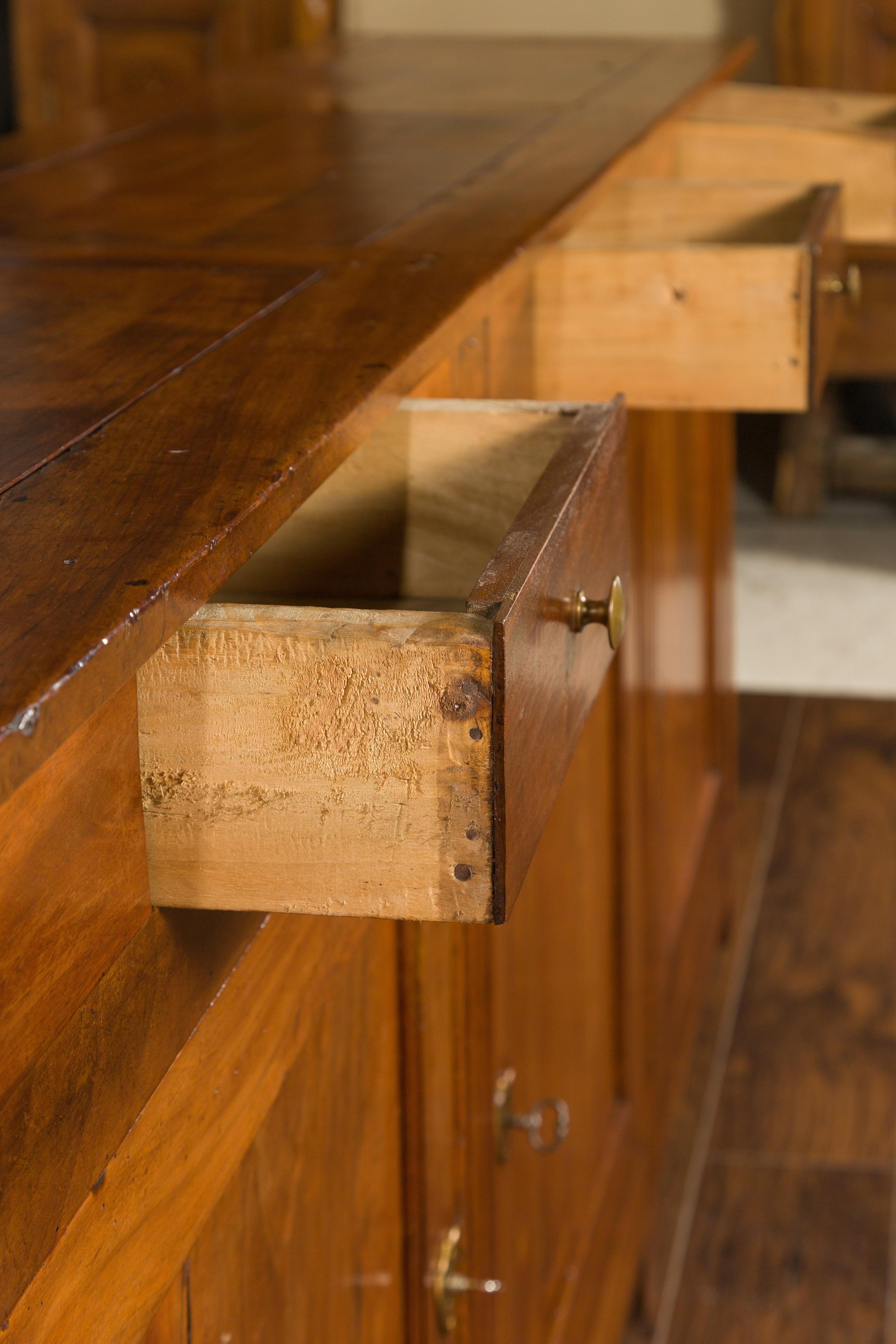 French 1870s Napoleon III Walnut Enfilade with Three Drawers over Three Doors 1