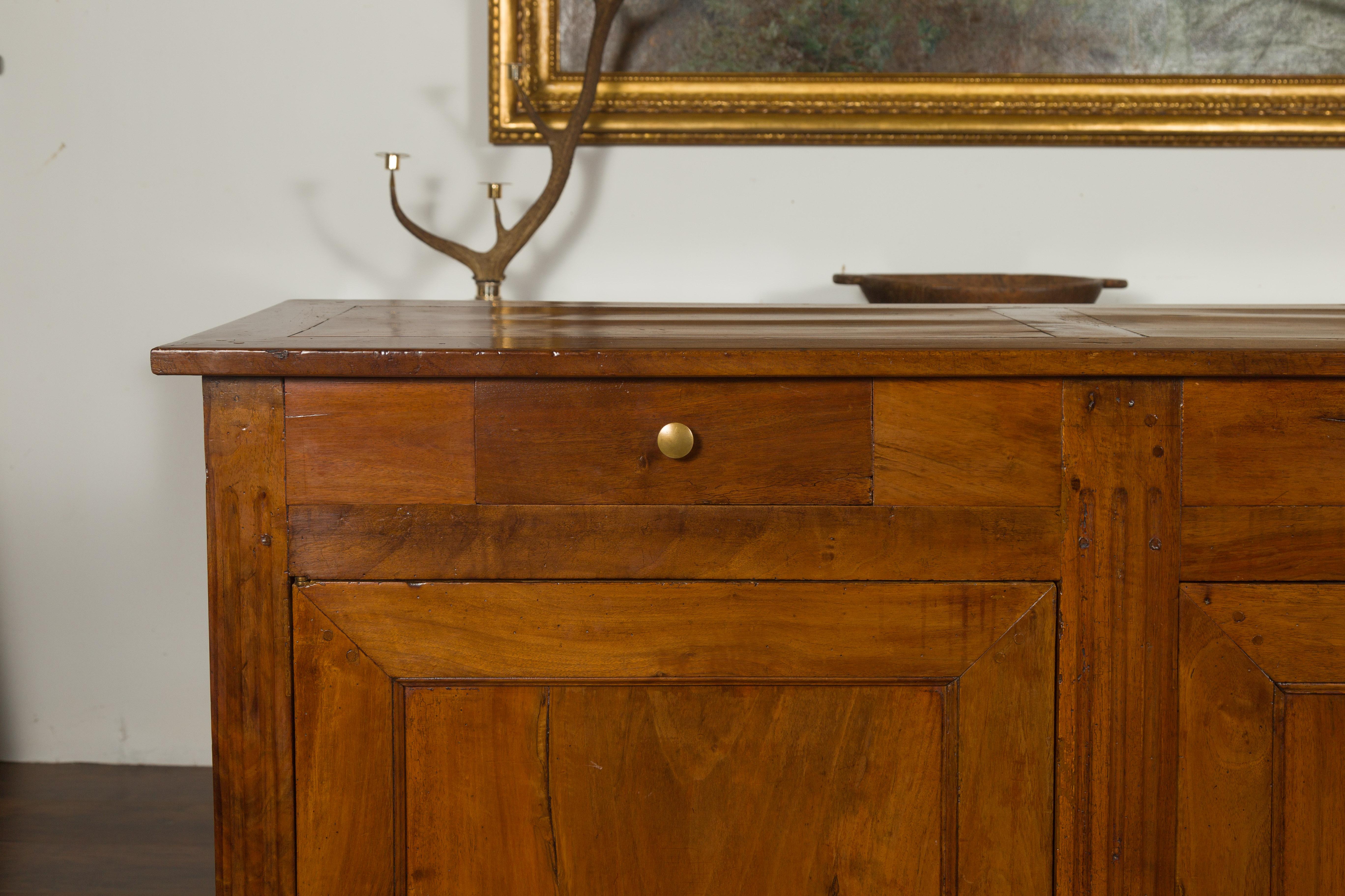 French 1870s Napoleon III Walnut Enfilade with Three Drawers over Three Doors 3