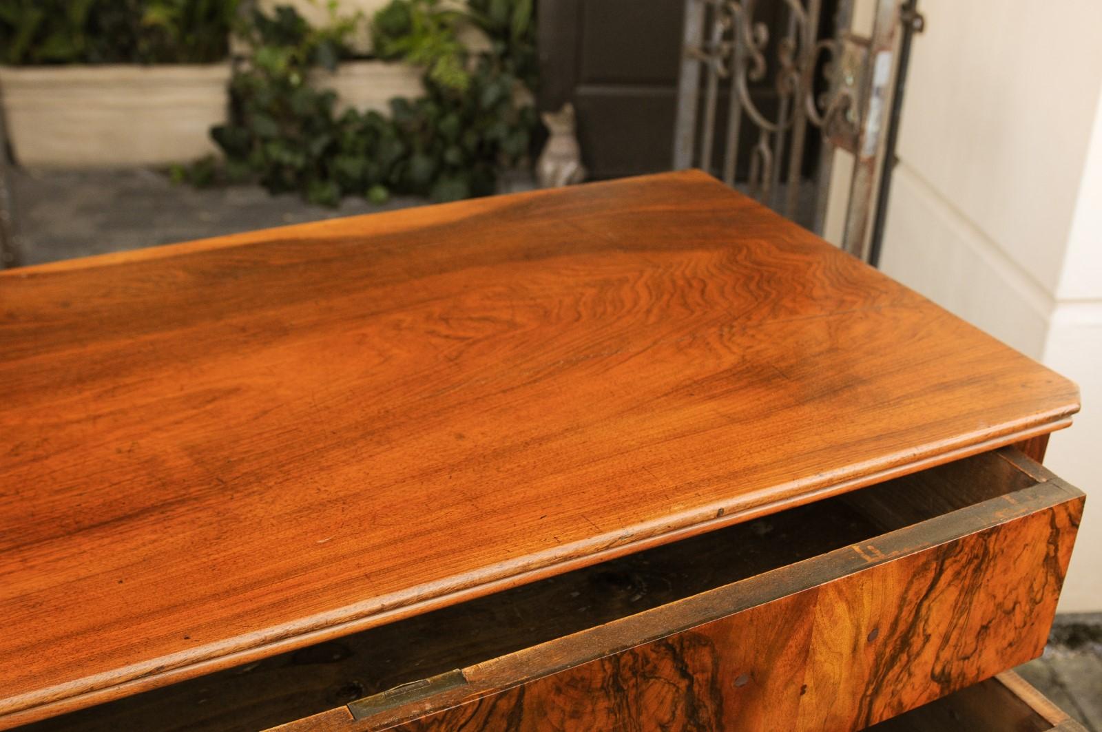 French 1870s Napoleon III Walnut Four-Drawer Commode with Bookmarked Veneer 6