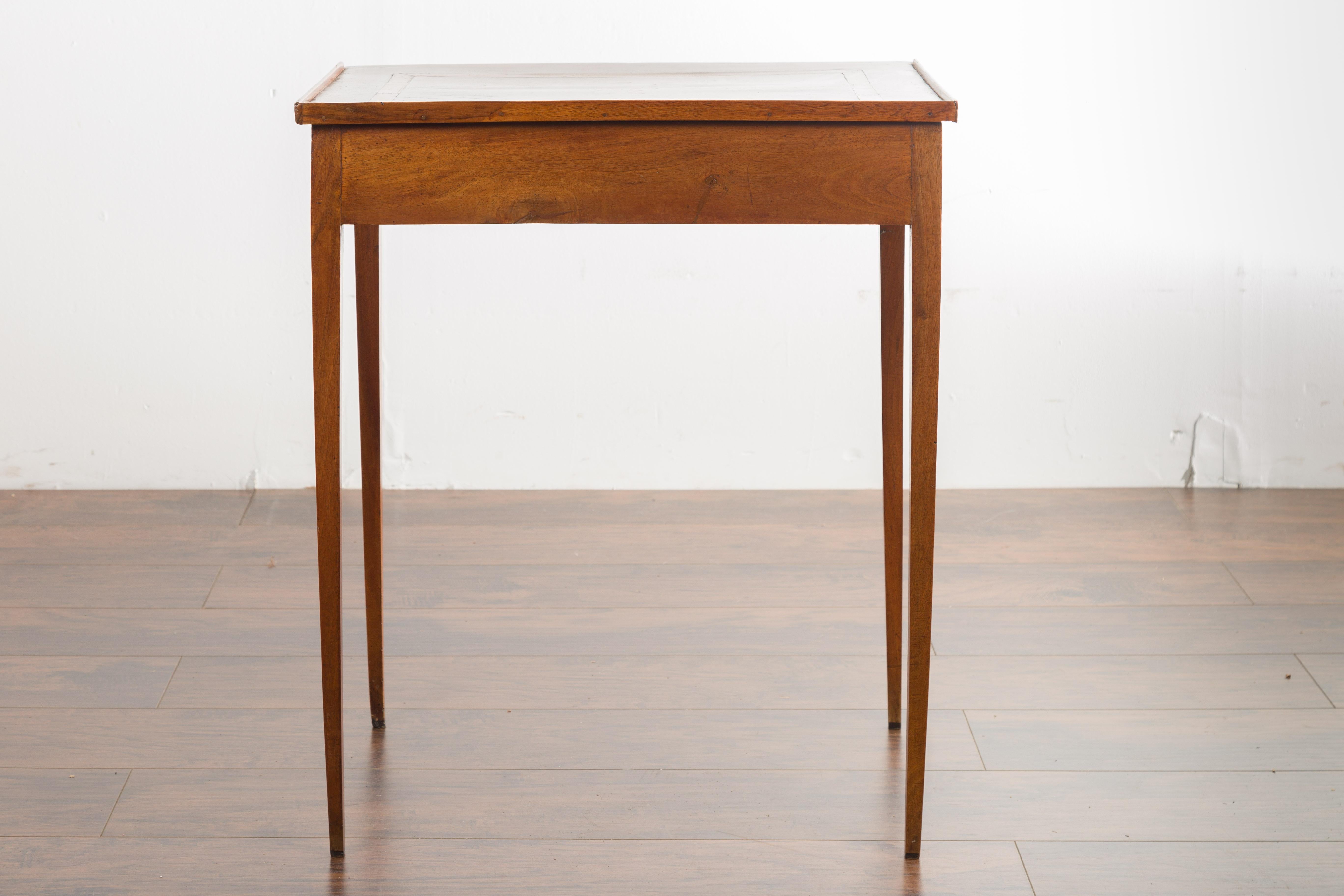 French 1870s Napoléon III Walnut Side Table with Star Inlay and Single Drawer For Sale 13