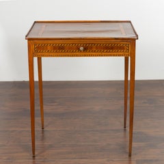 French 1870s Napoléon III Walnut Side Table with Star Inlay and Single Drawer