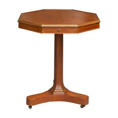 French 1870s Octagonal Walnut Pedestal Table with Four Drawers and Copper Trim