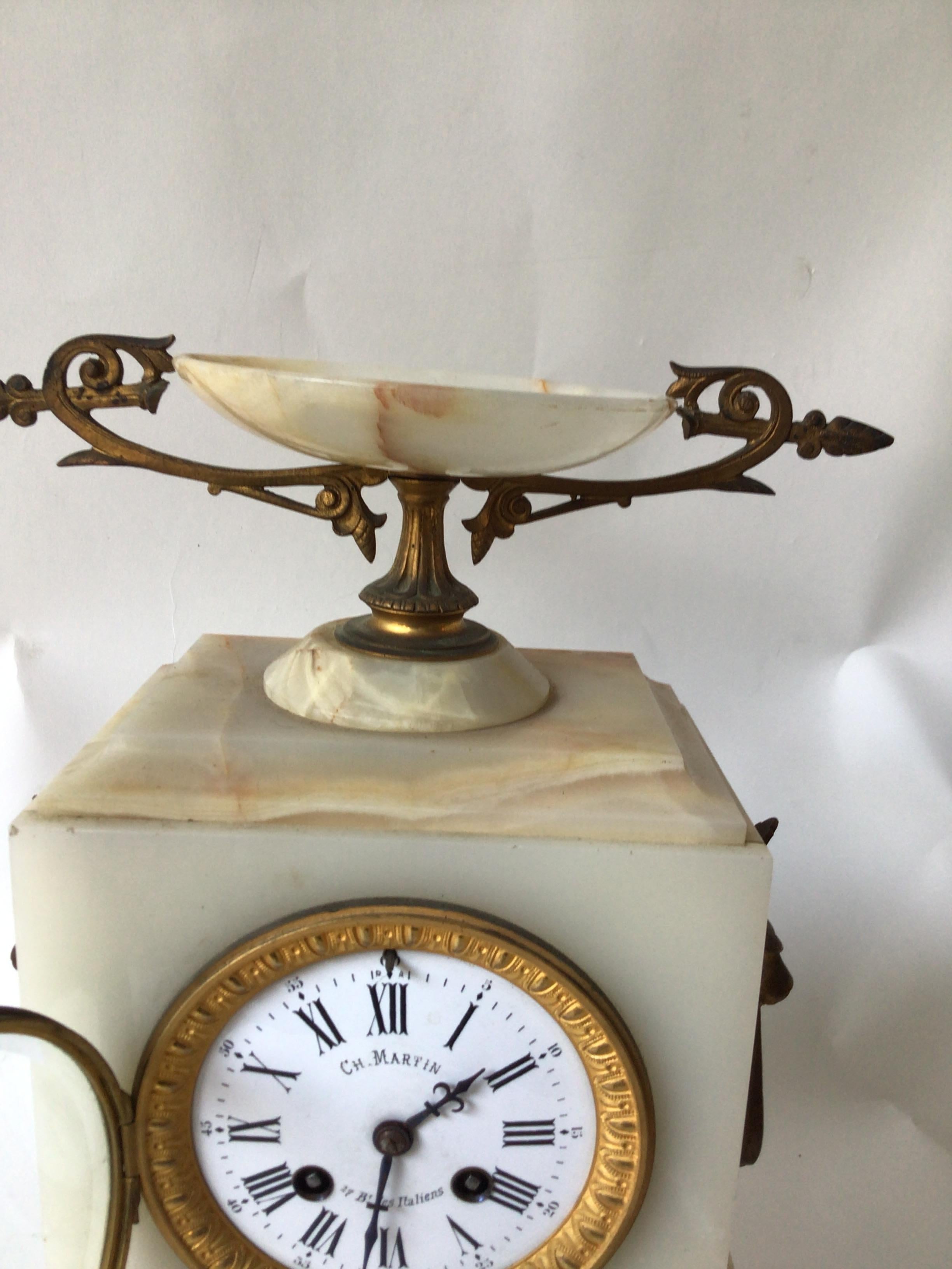 French 1870s Onyx Mantle Clock By CH Martin For Sale 5