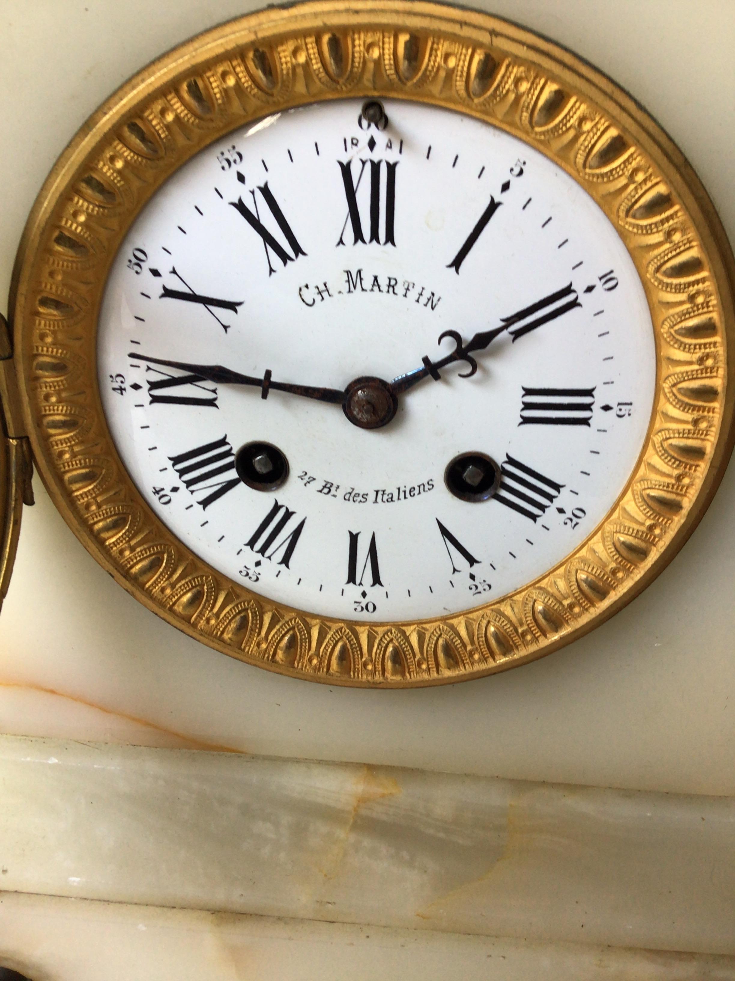French 1870s Onyx Mantle Clock By CH Martin For Sale 6