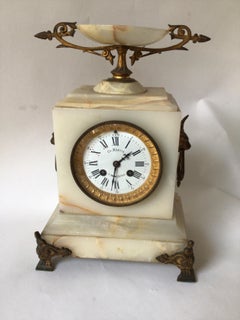 French 1870s Onyx Mantle Clock By CH Martin