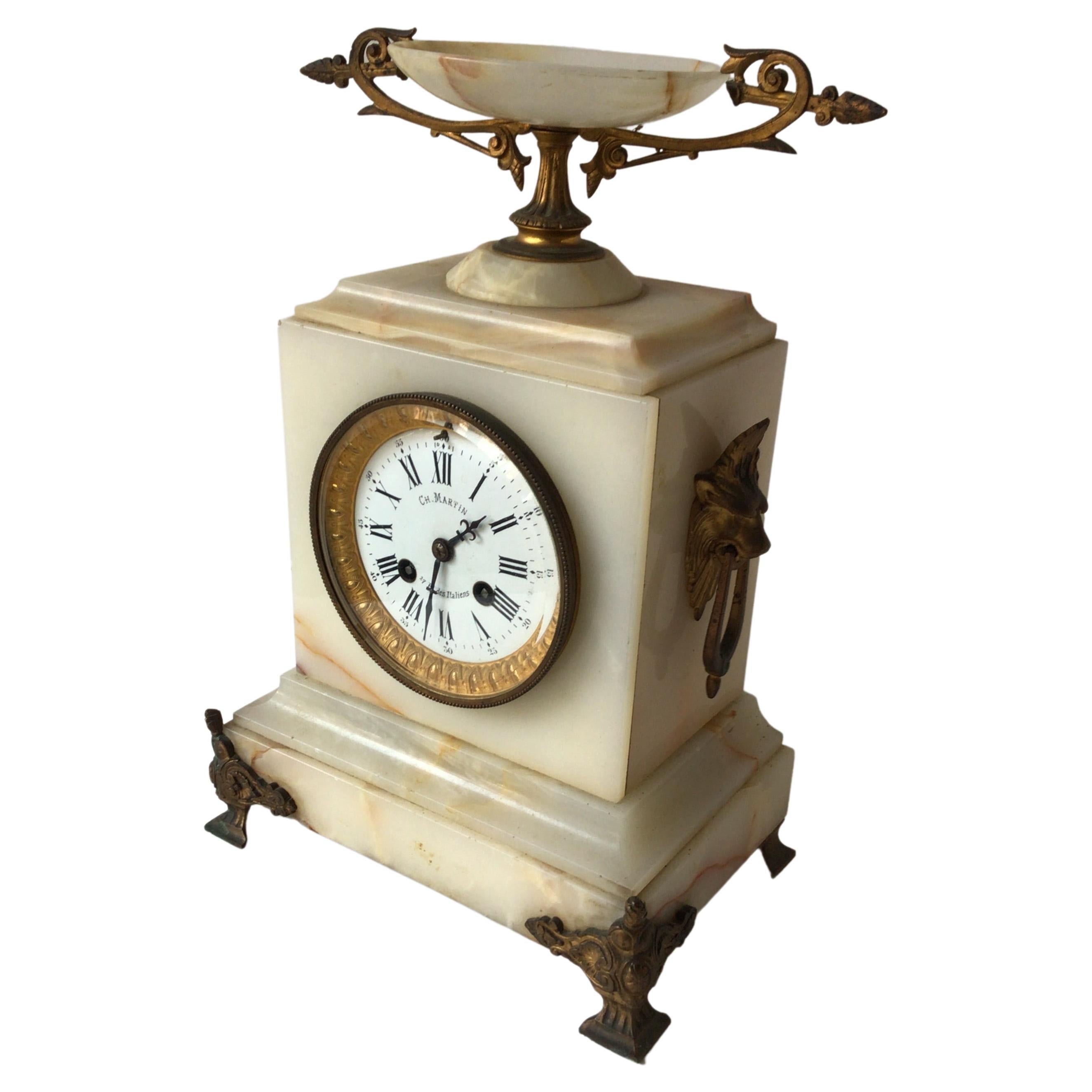 French 1870s Onyx Mantle Clock By CH Martin For Sale