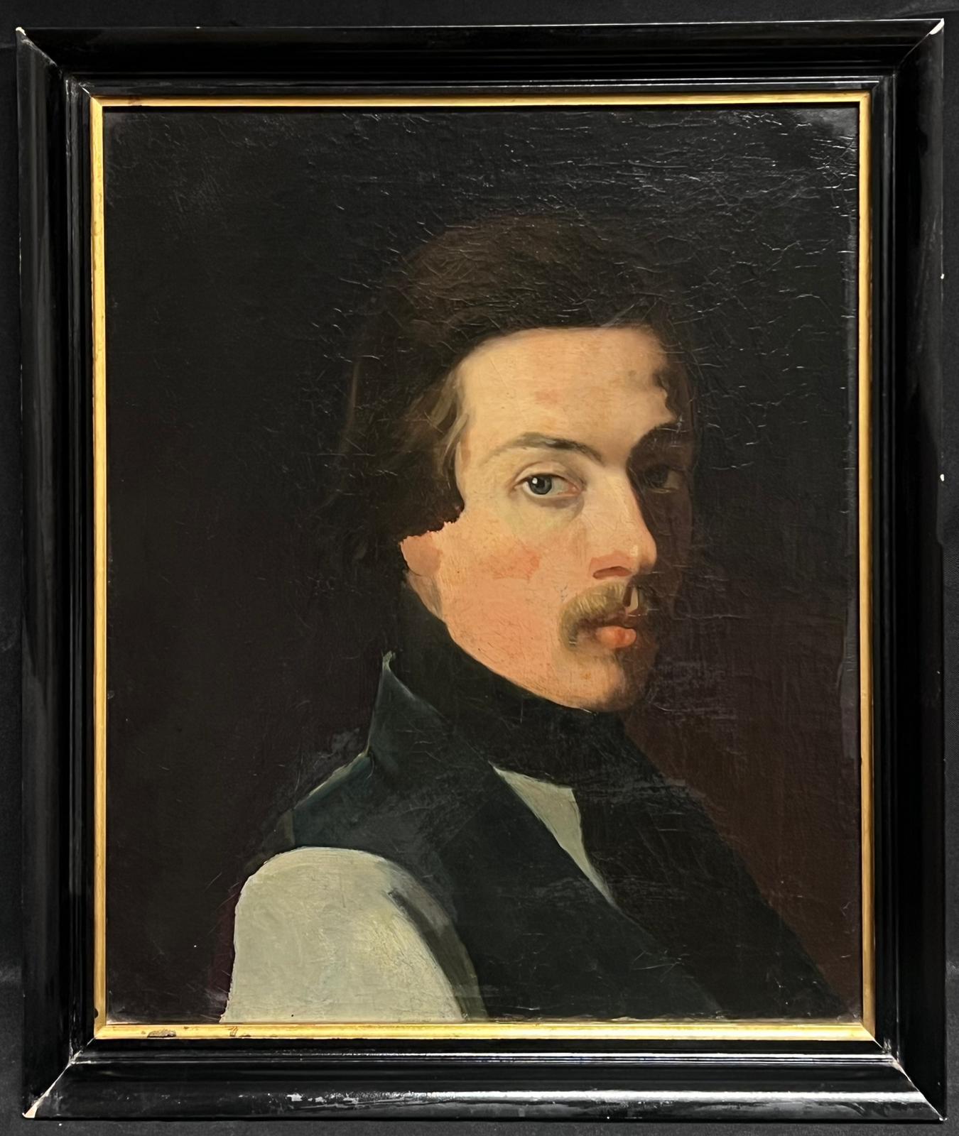 Fine 1870's French Portrait of Man with Moustache Possibly Self Portrait Artist - Painting by French 1870's